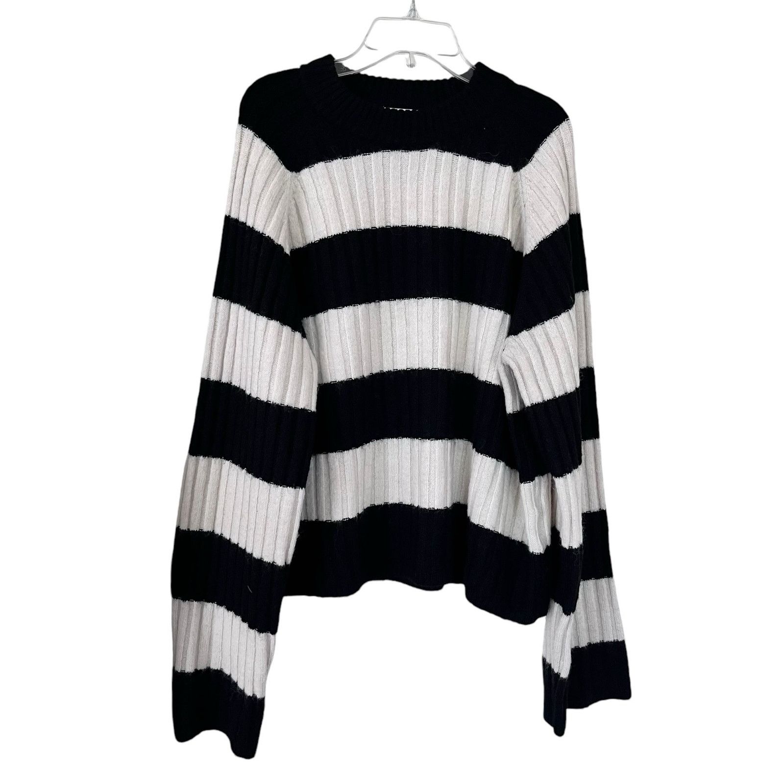 H&M H&M Black White Ribbed Chunky Knit Striped Pullover Sweater Size XL / US 12-14 / IT 48-50 - 3 Thumbnail