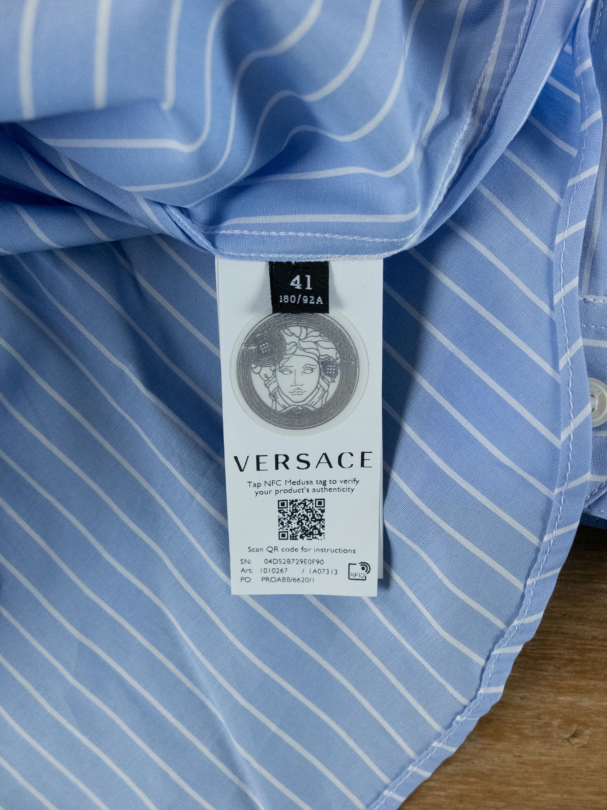 Versace VERSACE La Greca blue striped shirt Size 41 / Large Size US L / EU 52-54 / 3 - 9 Thumbnail