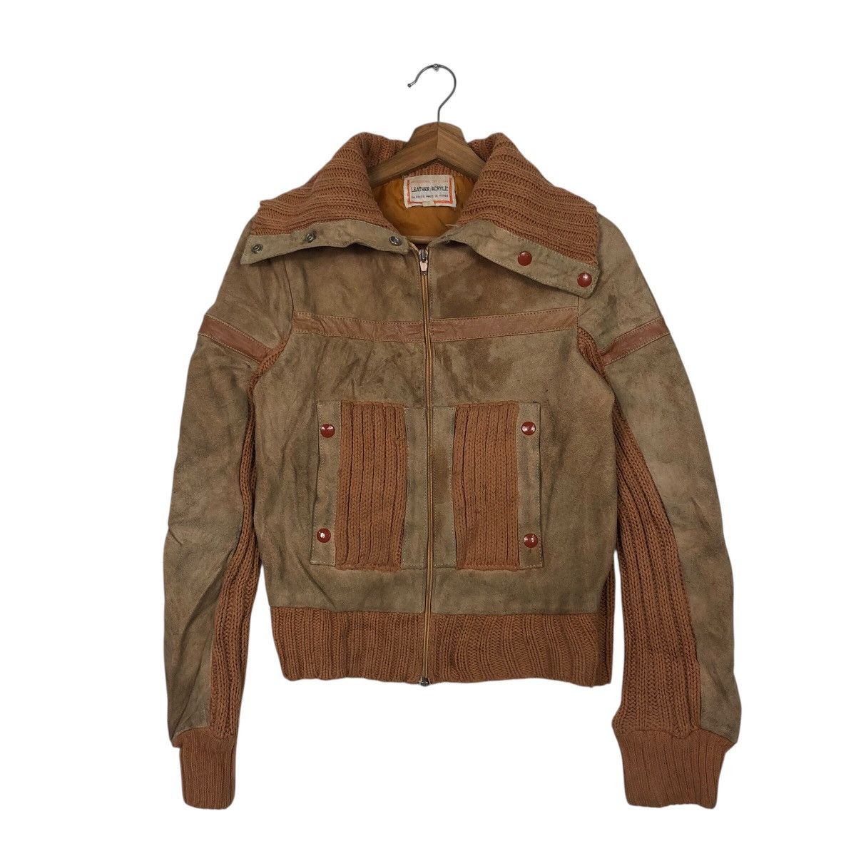 Japanese Brand 📌Vintage Cropped Leather Jacket Leather/Arcylic Size L / US 10 / IT 46 - 3 Thumbnail