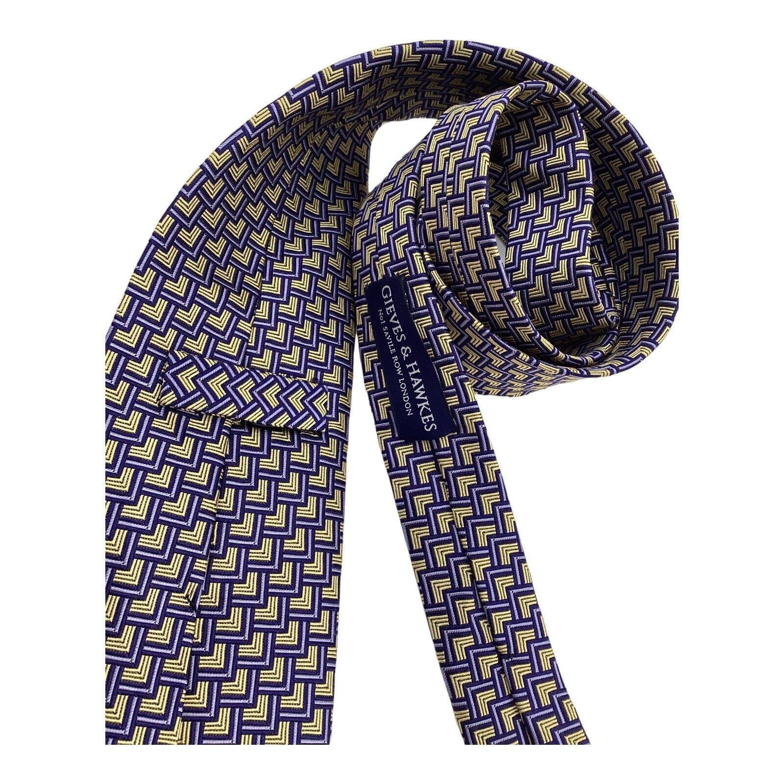 Gieves & Hawkes GIEVES & HAWKES Yellow Purple Geometric Silk Tie H.Made EC Size ONE SIZE - 3 Thumbnail