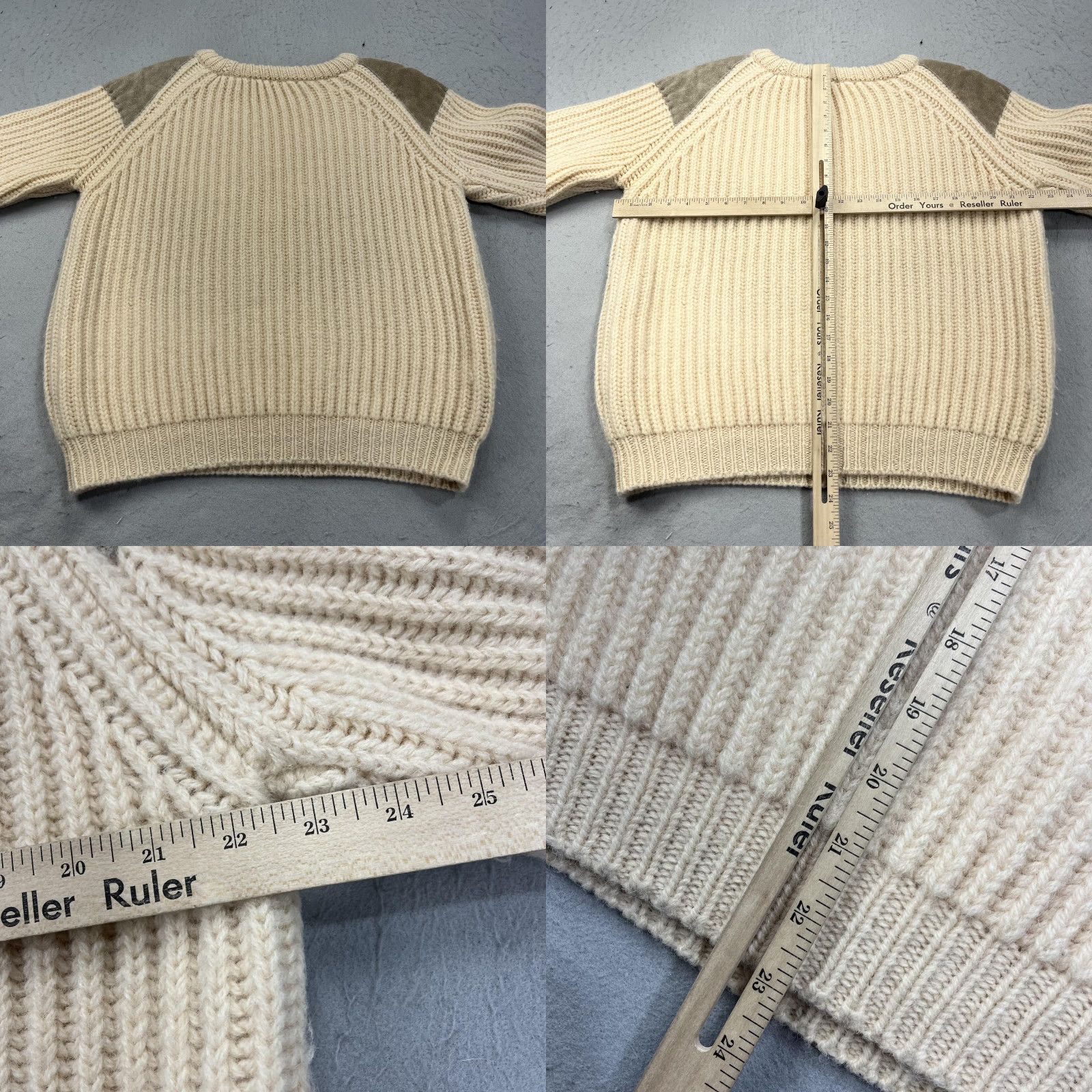 Commando VINTAGE Highland Chunky Wool Sweater Mens M Crew Neck Raglan Long Sleeve Beiges UK Elbow Patches Heavyweight 100% Wool Knit Pullover Size US M / EU 48-50 / 2 - 8 Thumbnail