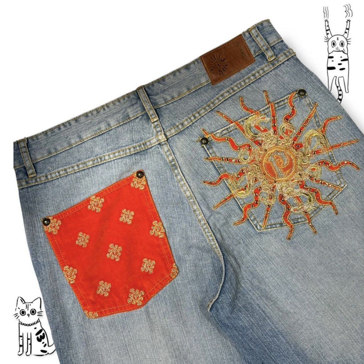 Pelle Pelle Pelle pelle jeans orange and blue embroidered jeans Y2K Size US 38 / EU 54 - 2 Thumbnail