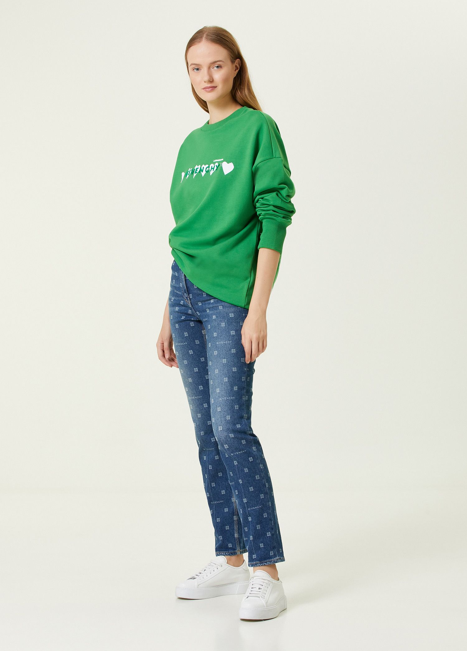 Givenchy x Chito Green Heart Print Flocked Logo Oversized Sweatshirt Size US XXS / EU 40 - 3 Thumbnail