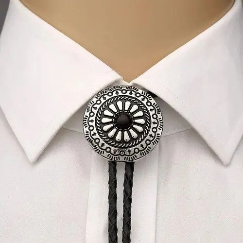 VIBE Vintage Metal Flower Leather Rope Bolo Tie Size ONE SIZE - 6 Thumbnail