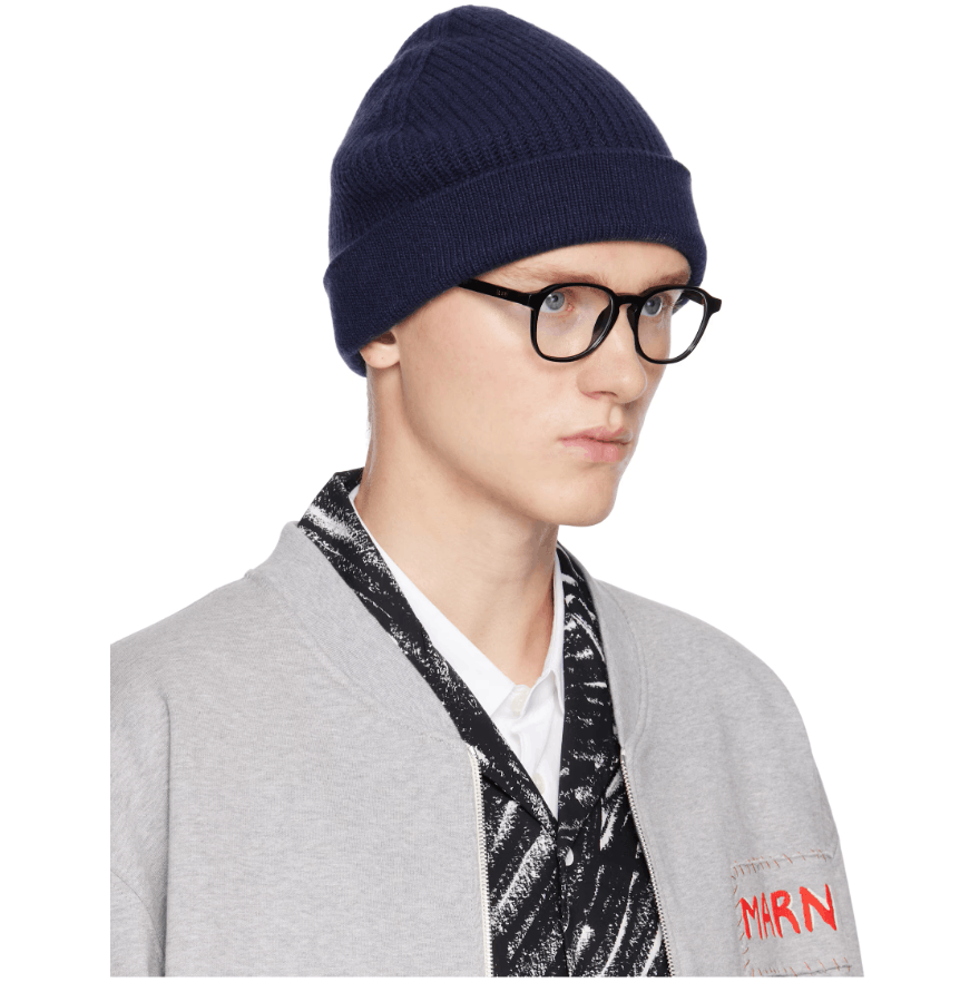Marni BNWT AW24 MARNI EMBROIDERY CUFF BEANIE NAVY S Size ONE SIZE - 9 Thumbnail