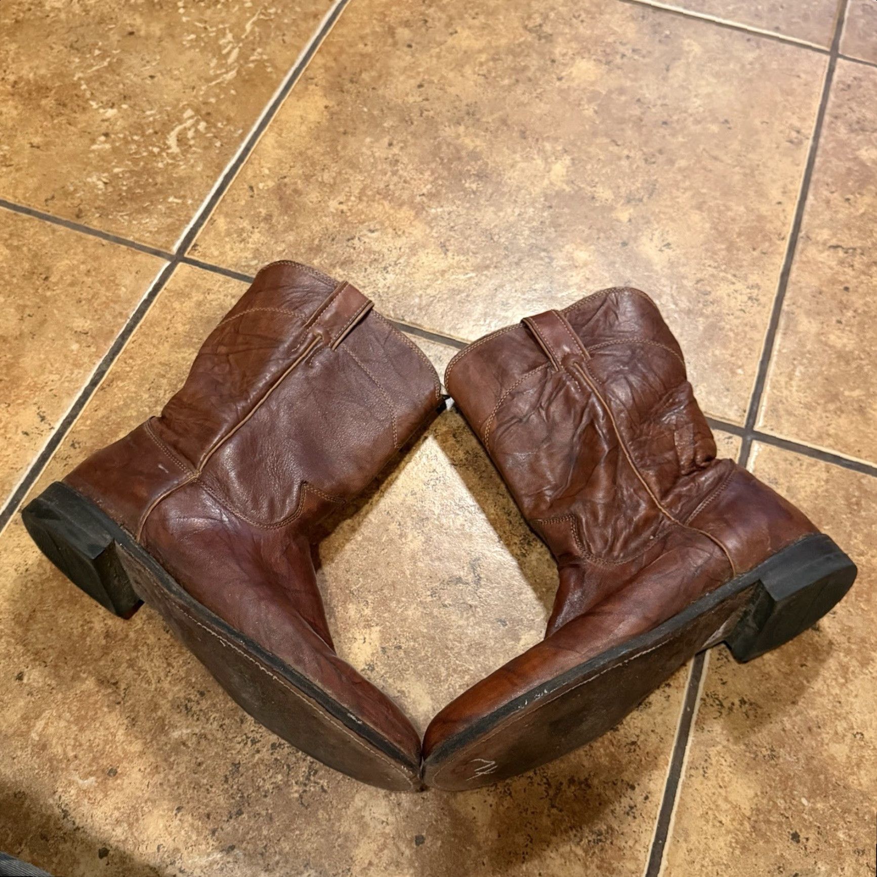 Justin Boots Justin Boots Deerlite Marbled Roper Western Boots 3163 Brown Leather Mens Size 10 B Size US 10 / EU 43 - 3 Thumbnail