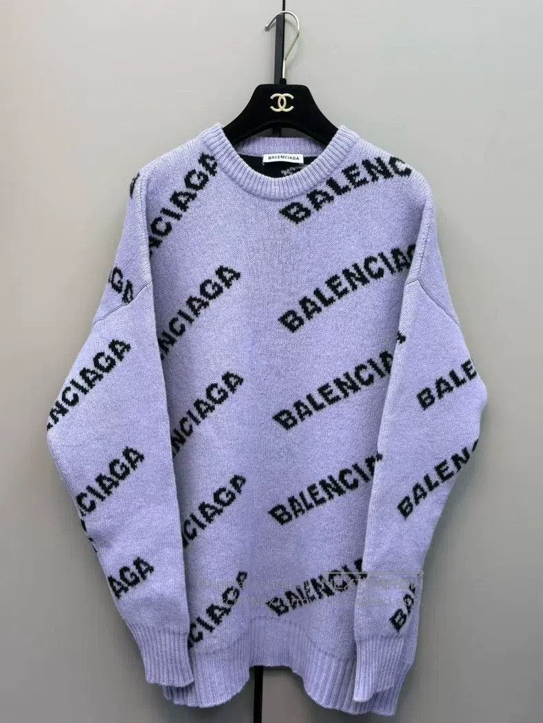 Balenciaga Balenciaga Lavender logo wool knitted sweater Size US M / EU 48-50 / 2 - 1 Thumbnail