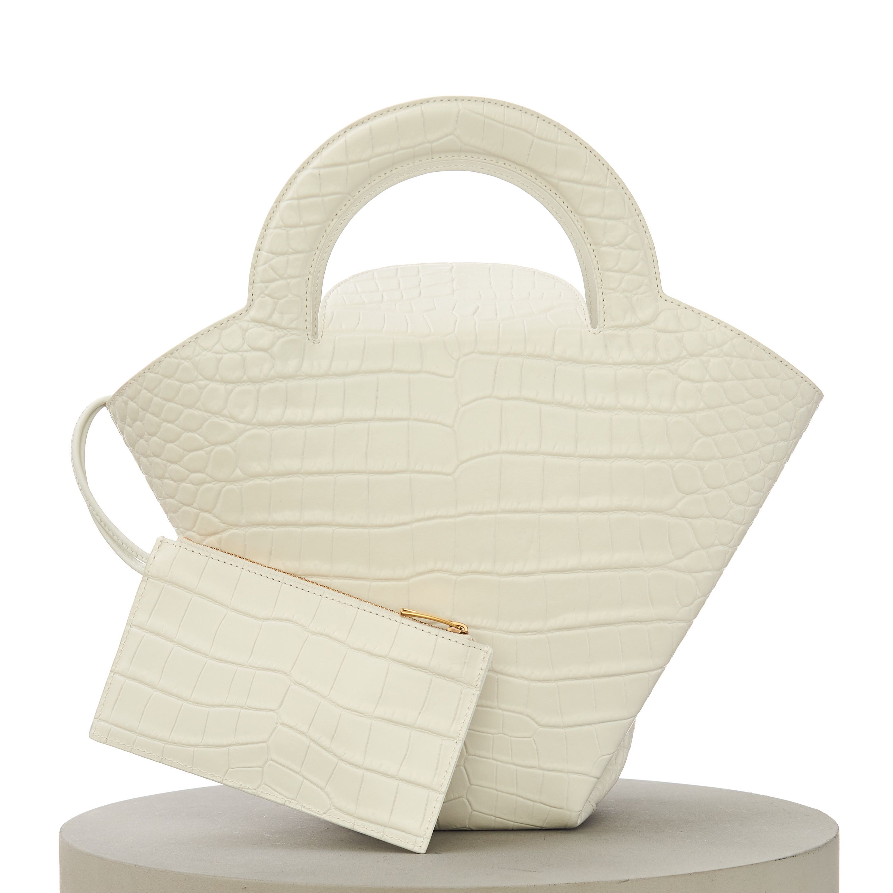 Bottega Veneta DOLL Small Top Handle Tote Bag In White Embossed Leather Size ONE SIZE - 11 Thumbnail