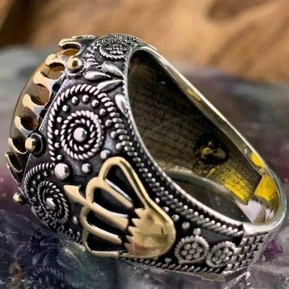 Designer Men's Royal King Crown Amber Ant Fossil Insect Ring - Size 8 Size ONE SIZE - 3 Thumbnail
