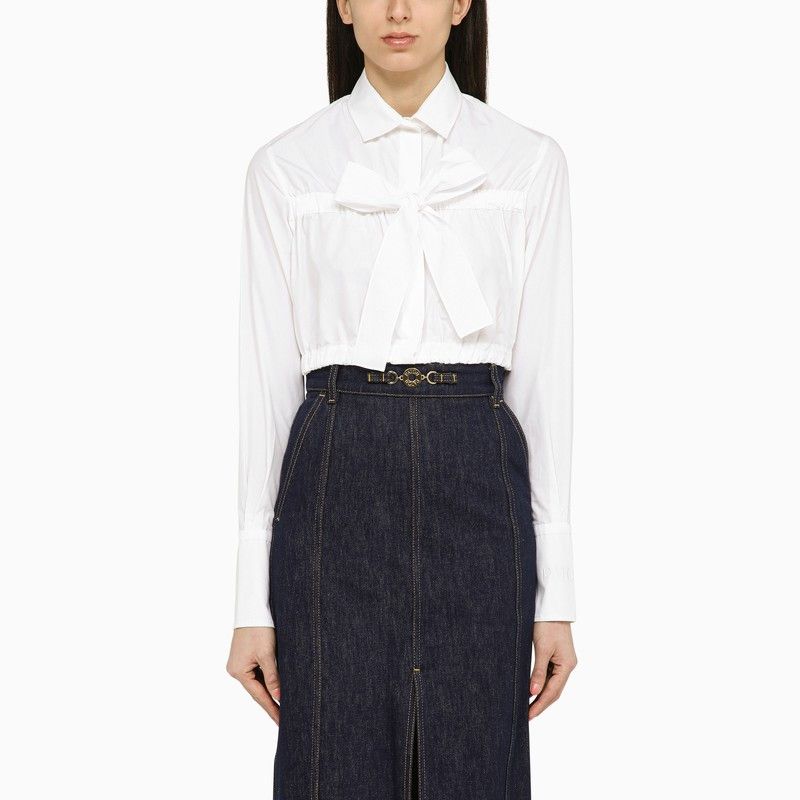 image of Patou White Cropped Shirt With Bow, Women's (Size XS)