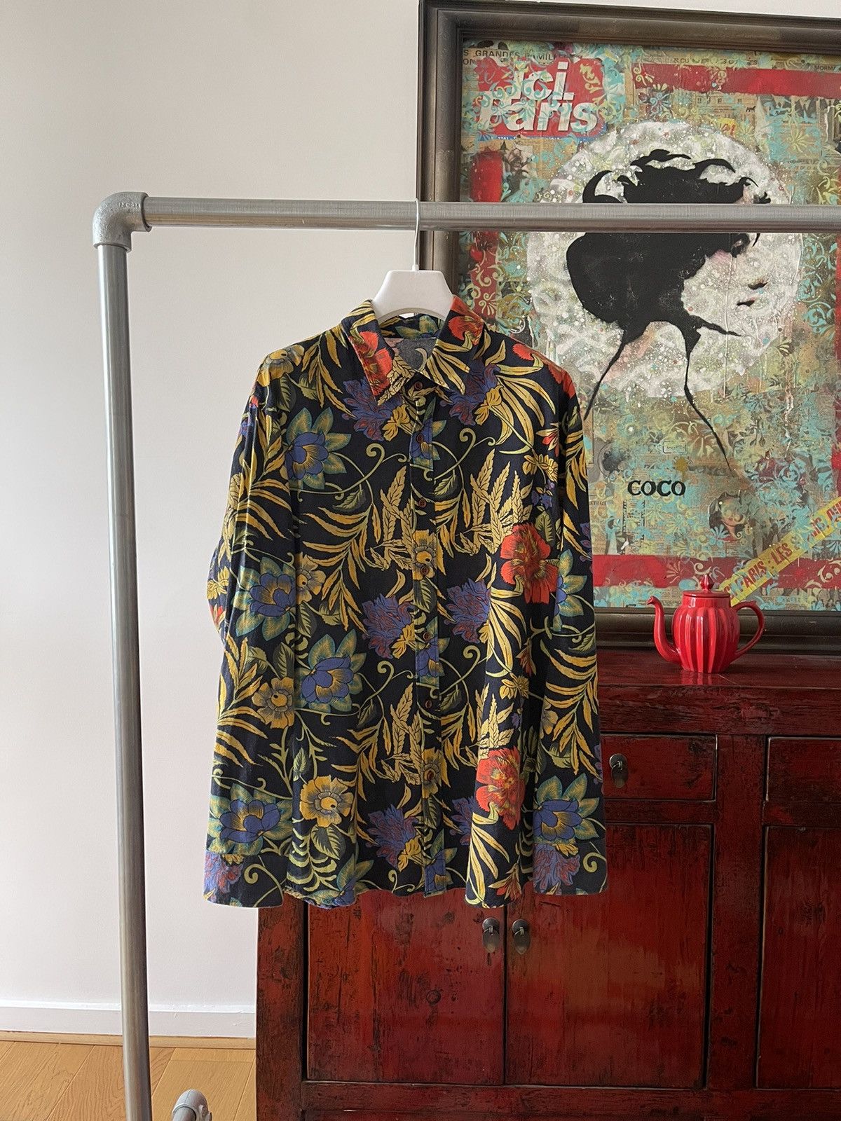 image of Vintage Floral Printed Shirt, Men's (Size Medium)