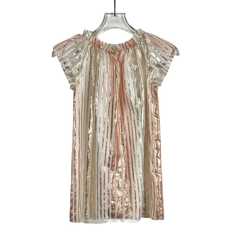 Celine Colorful Striped Cotton Dress With Gold Threads Size 34" / US 12 / IT 48 - 2 Thumbnail