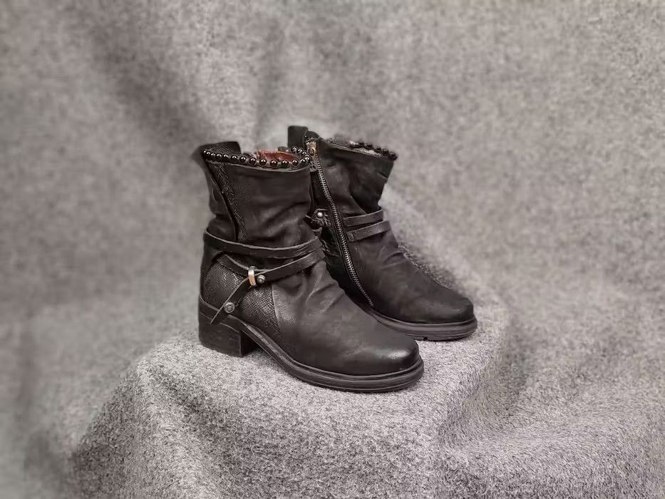 Airstep 98 Design Zip Biker Ankle Boots Womens Leather Black - Main Image