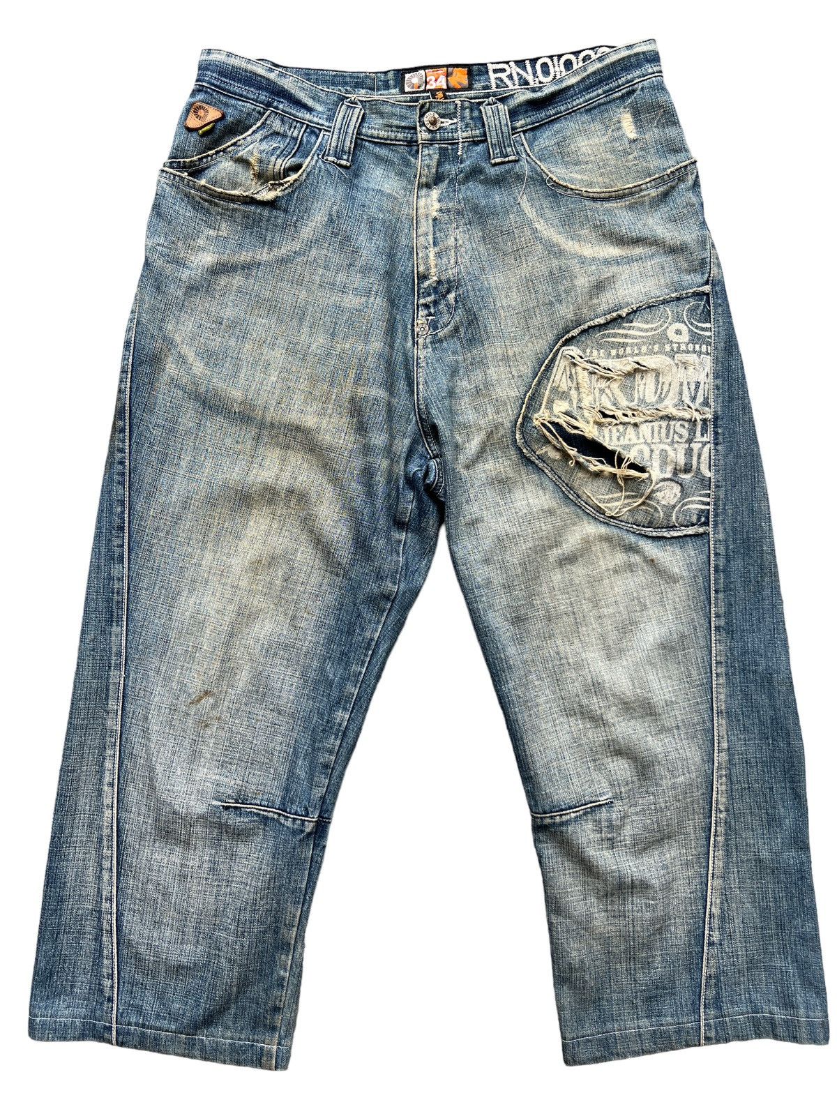 image of Jnco x Phat Farm Pick Akademiks Baggy Jeans Multipocket Tactical Denim Jeans in Blue (Size 36)