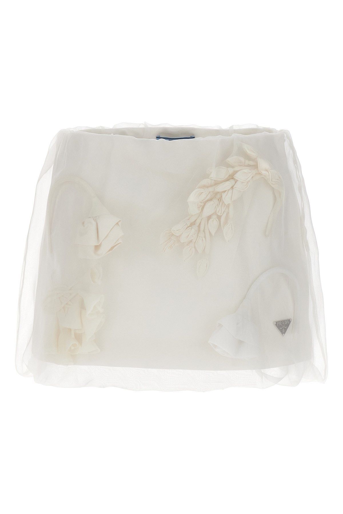 image of Prada Satin Organza Skirt in White, Women's (Size 26)