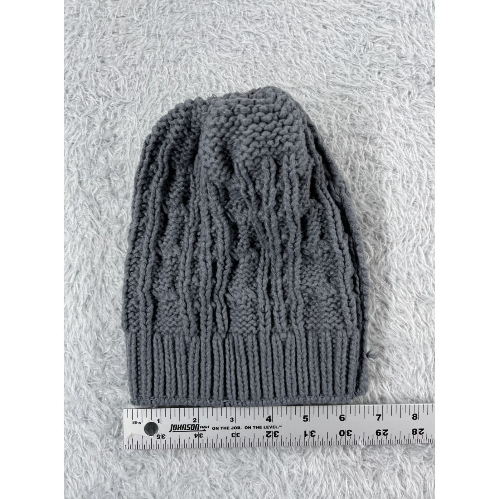 Vintage Beanie Hat Womens One Size Gray Cable Knit 100% Acrylic Ski Outdoor Adjustable Lightweight Beanie Mens Womens Size ONE SIZE - 6 Thumbnail