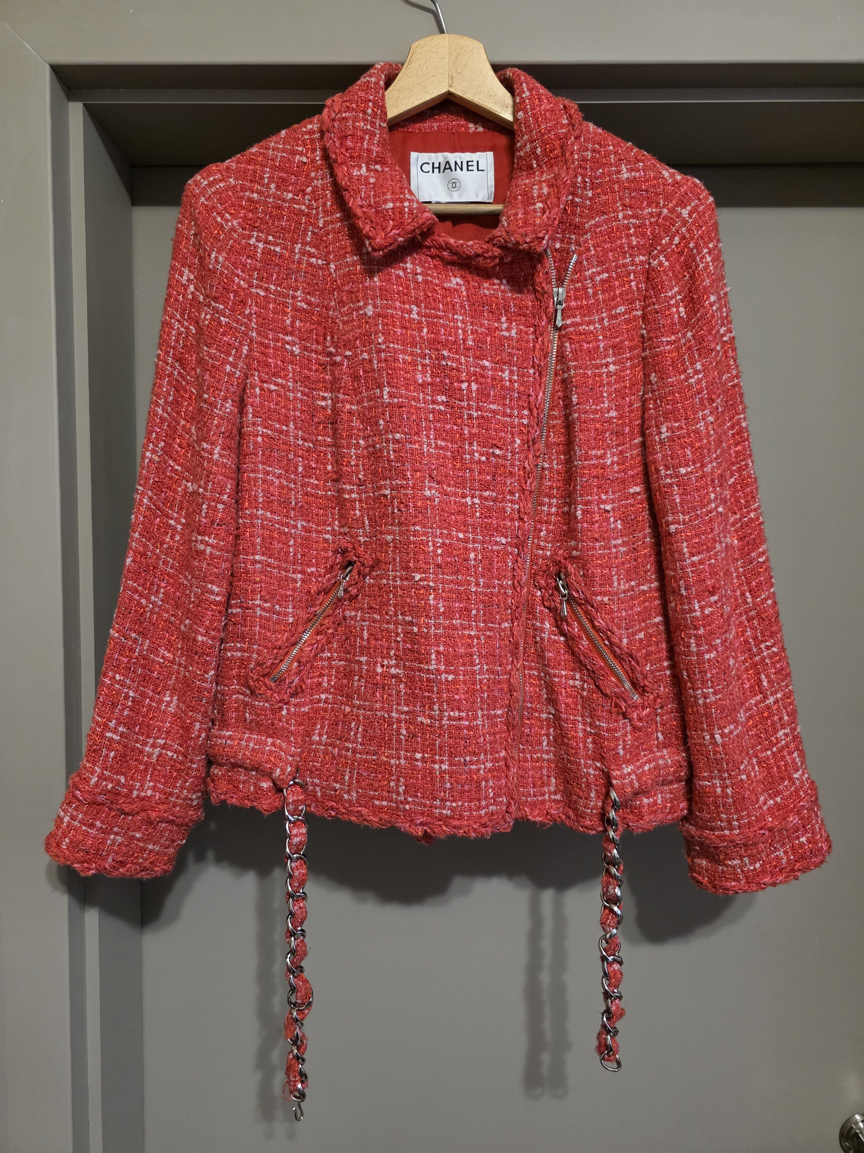 Chanel Chanel Tweed Biker Jacket Runway CHANEL 06P Red Pink Checker Size M / US 6-8 / IT 42-44 - 3 Thumbnail