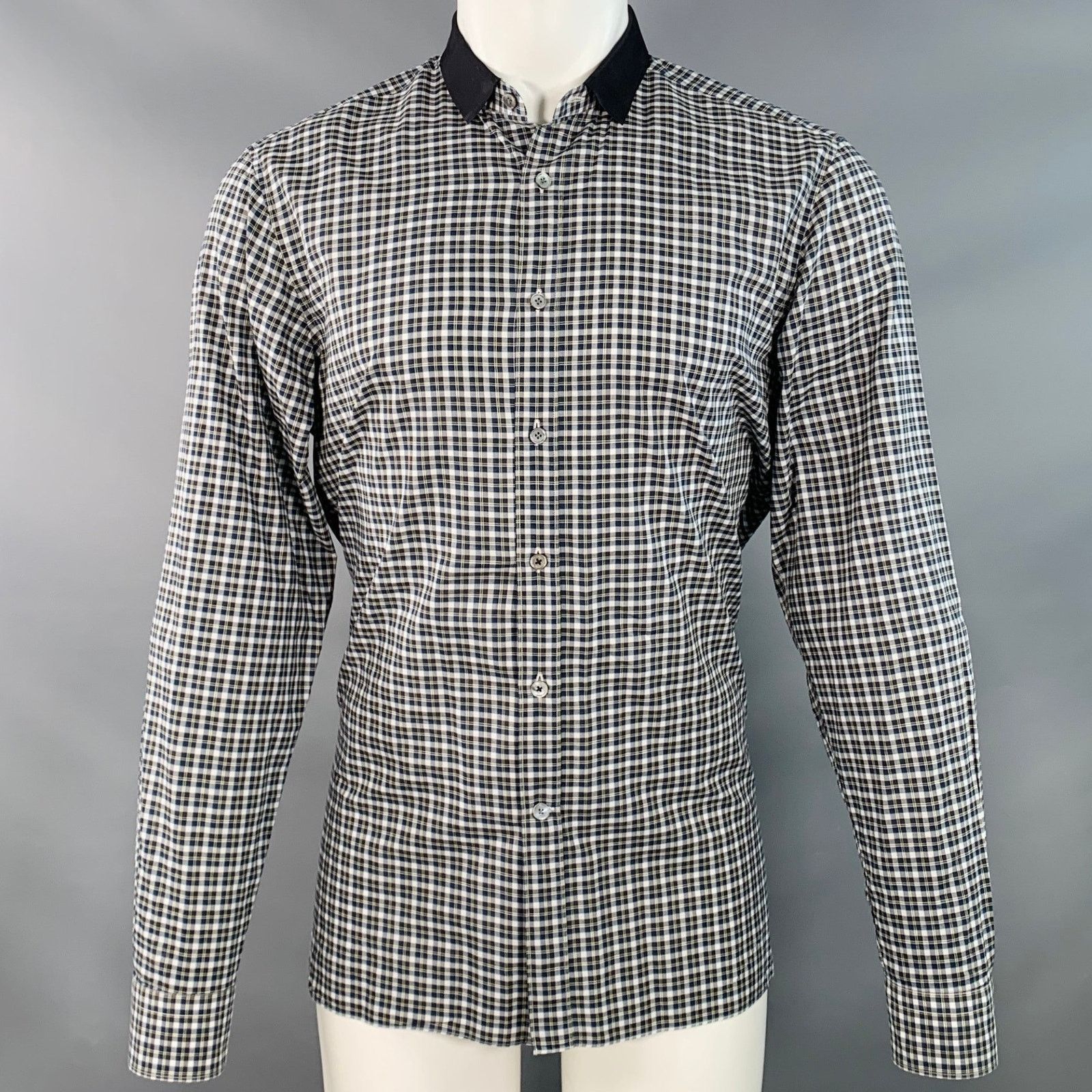 Lanvin LANVIN Size M White Plaid Cotton Contrast Collar Shirt Size US M / EU 48-50 / 2 - 1 Thumbnail