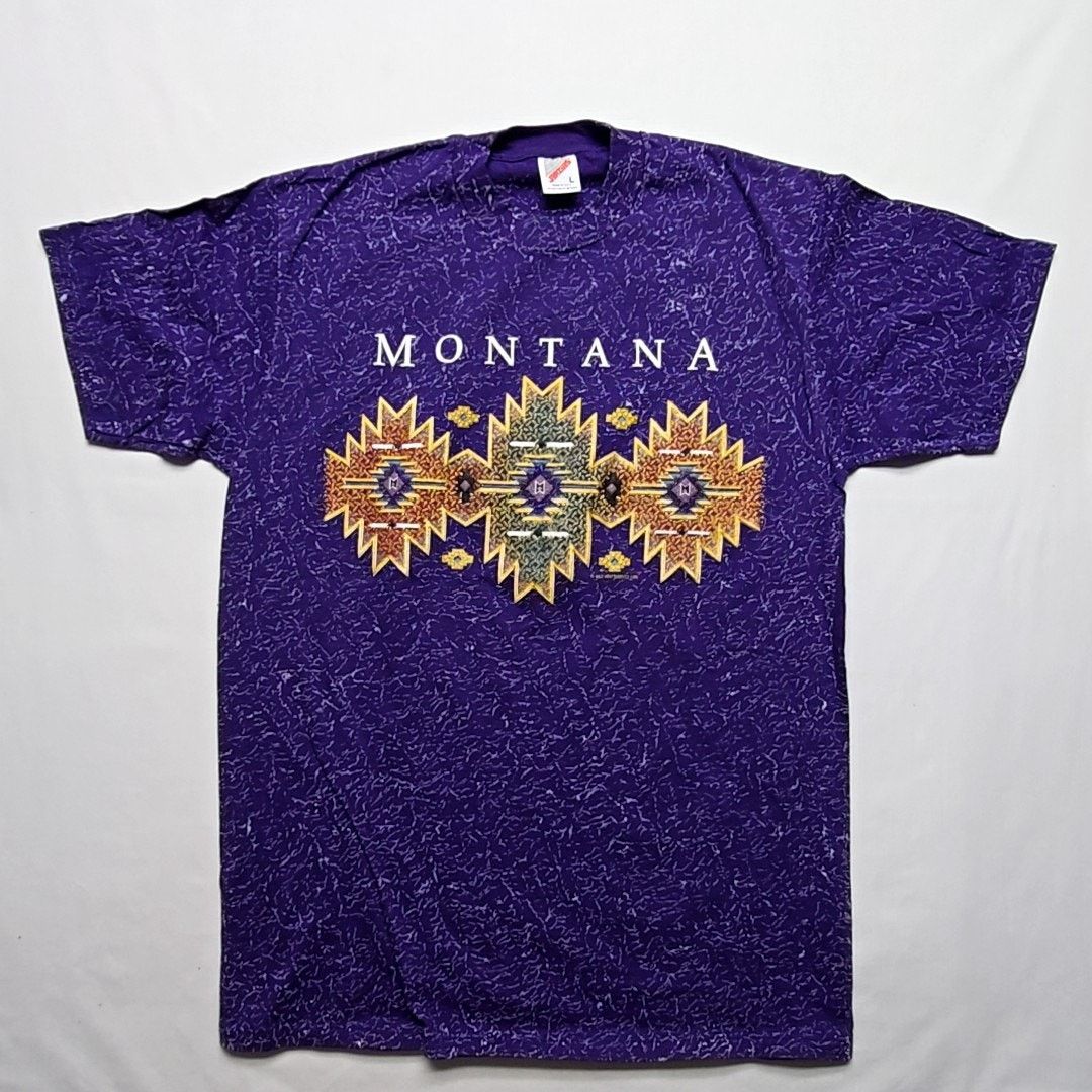 Jerzees Vintage Montana Tee Purple Southwestern Large AOP L Tee 90s Size US L / EU 52-54 / 3 - 1 Thumbnail