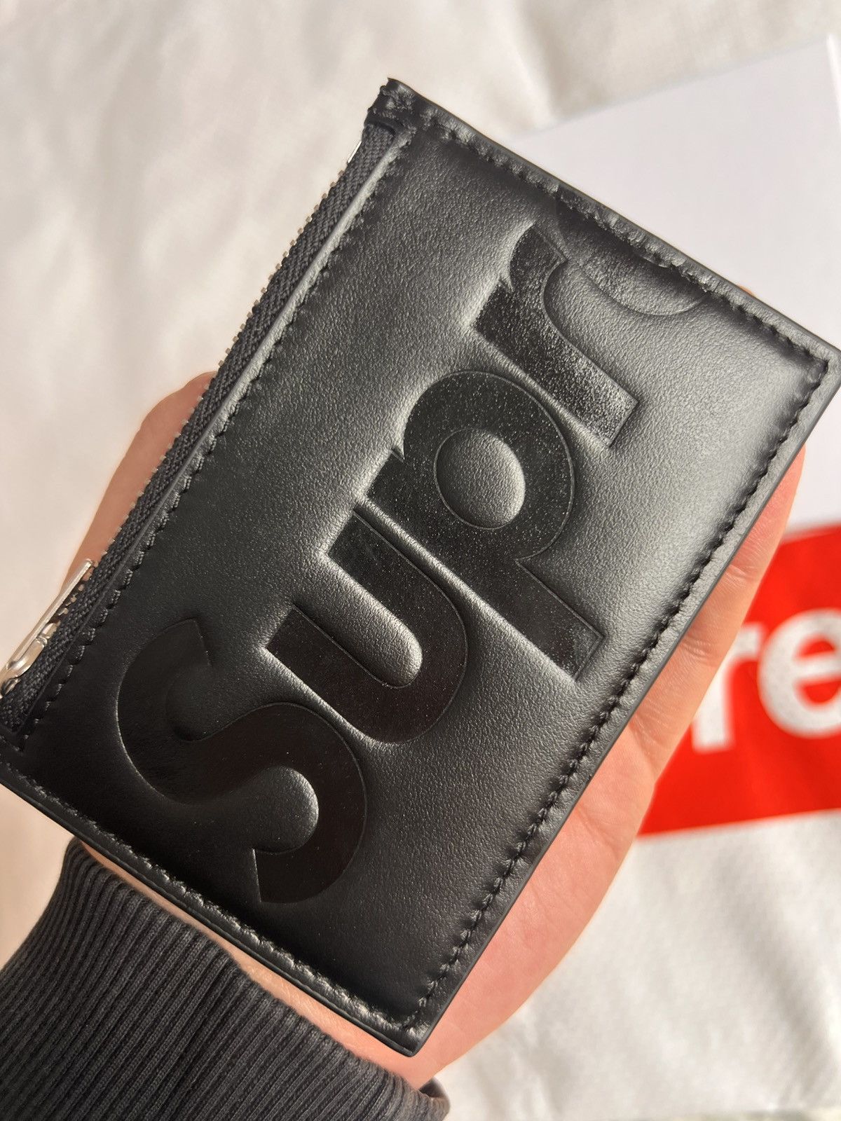 Supreme SUPREME Leather zip card holder Wallet black calfskin logo Size ONE SIZE - 4 Thumbnail