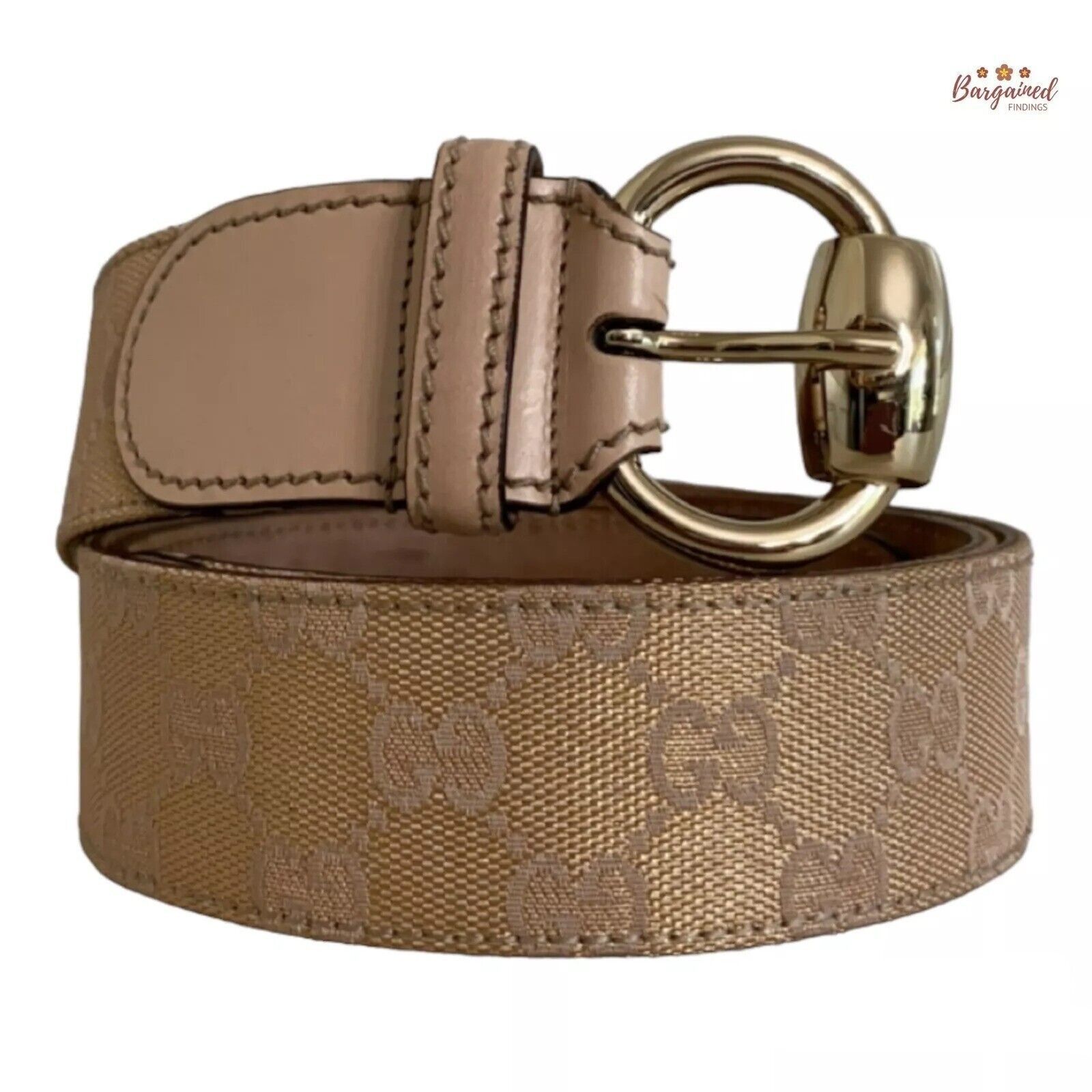 Gucci Gucci Monogram Canvas Calfskin Gold Horsebit Buckle Belt Size 34 - 1 Thumbnail