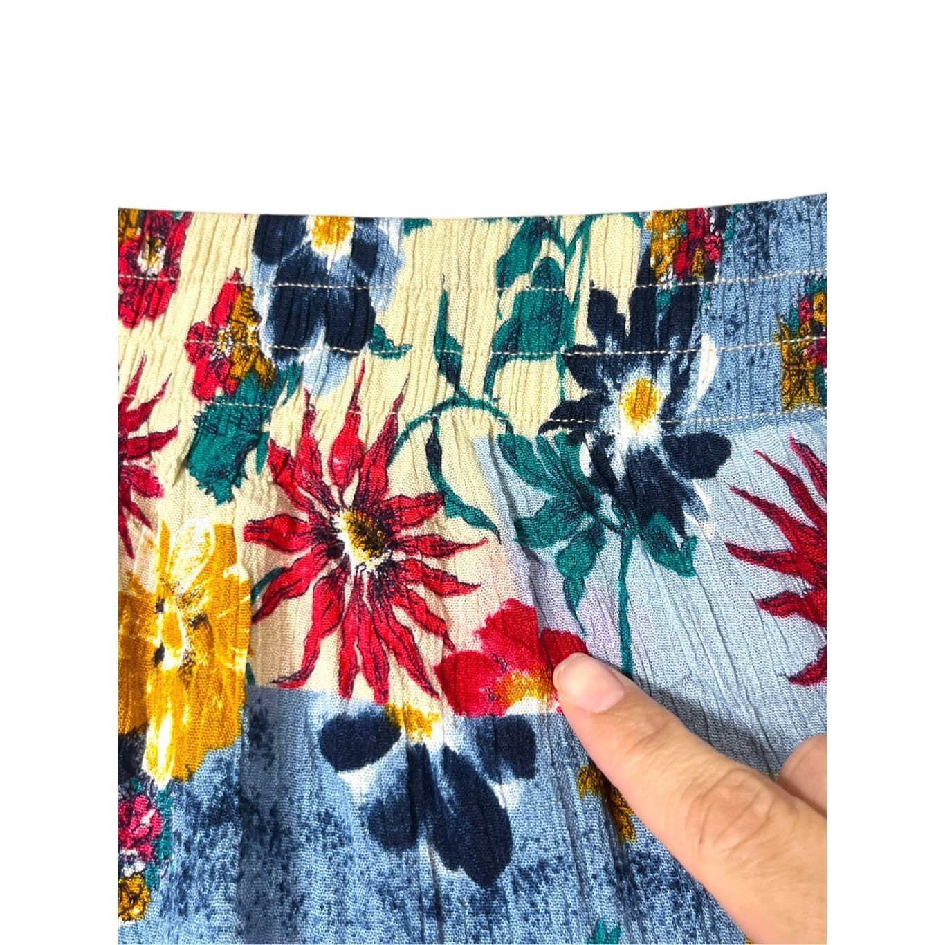 Other Vintage The Villager pleated Blue Cream Floral Boho Maxi Ski Size 28" / US 6 / IT 42 - 6 Thumbnail
