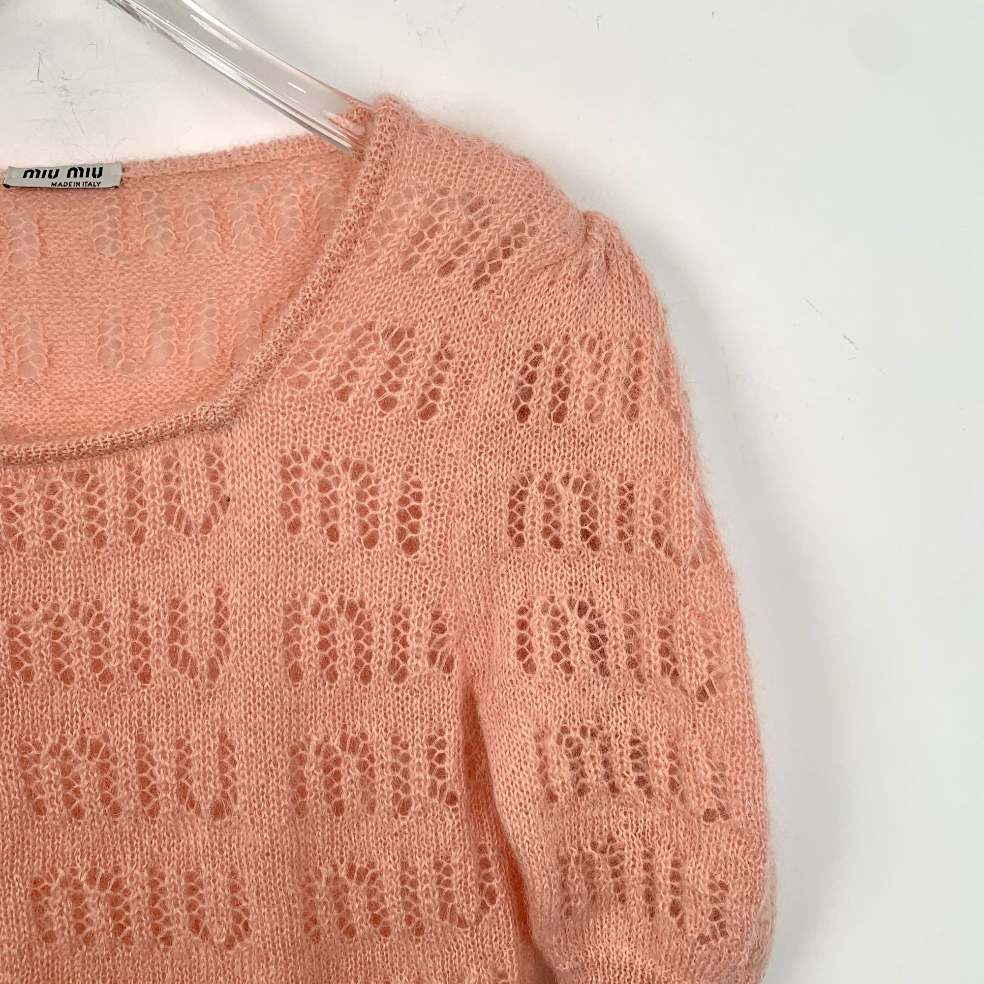 Miu Miu Miu Miu Womens Peach Hollow Logo Knit Mohair Blend Short Sle Size S / US 4 / IT 40 - 7 Thumbnail