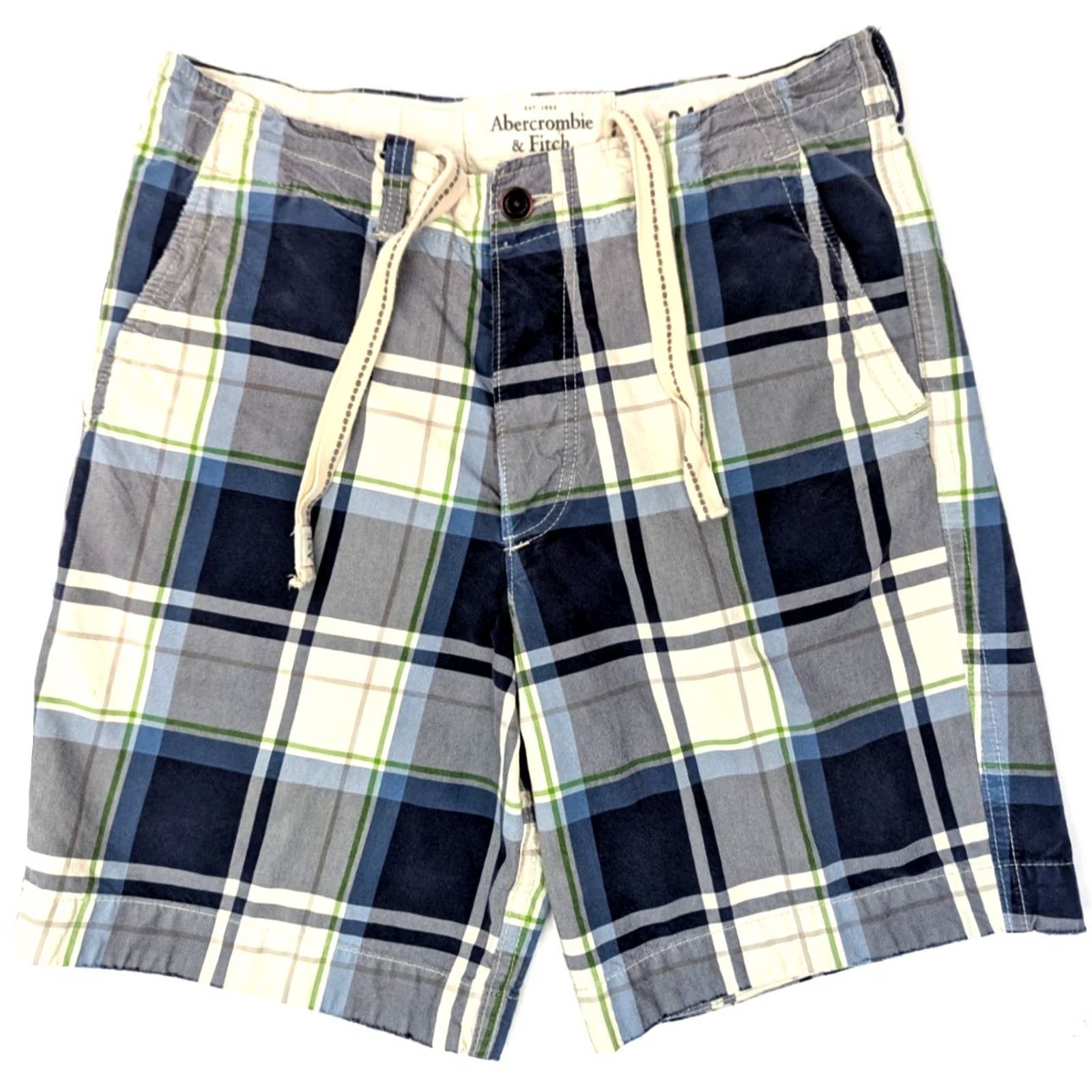 Abercrombie & Fitch Abercrombie & Fitch Heavy Cotton Plaid Shorts Bermuda, Men 35 Blue Green, 90s Grunge Cargo Pocket, Regular Fit Size US 35 - 2 Thumbnail