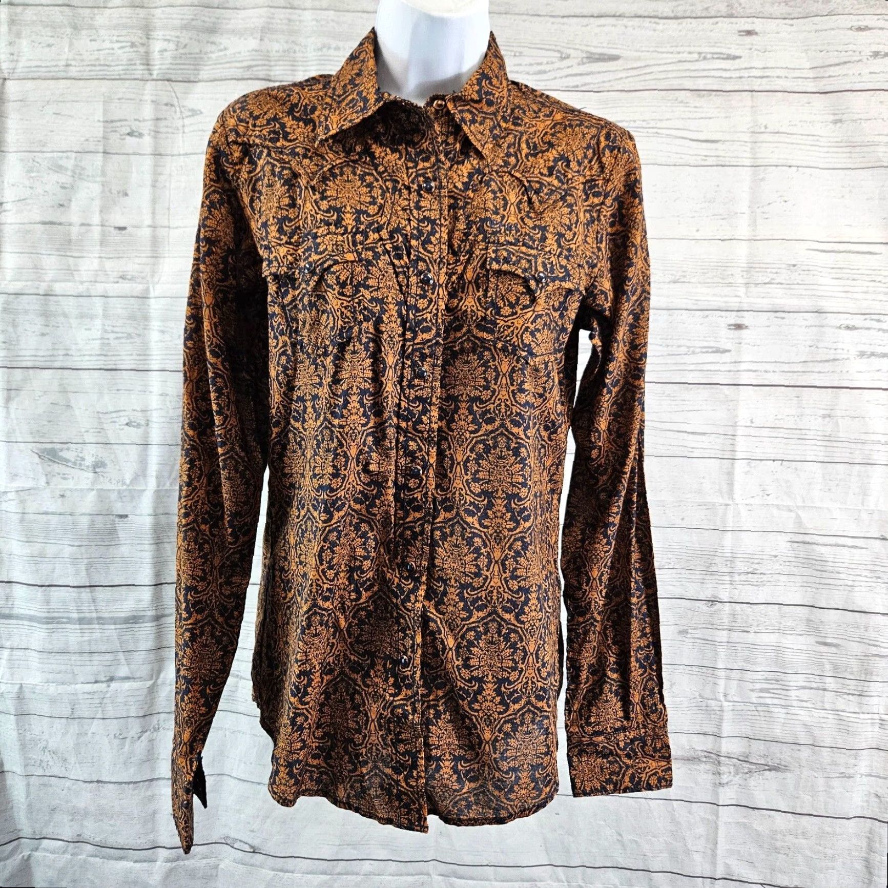 Vintage Cruel Girl Womens Pearl Snap Shirt Sz Medium Brown Floral Long Sleeve Size M / US 6-8 / IT 42-44 - 2 Thumbnail