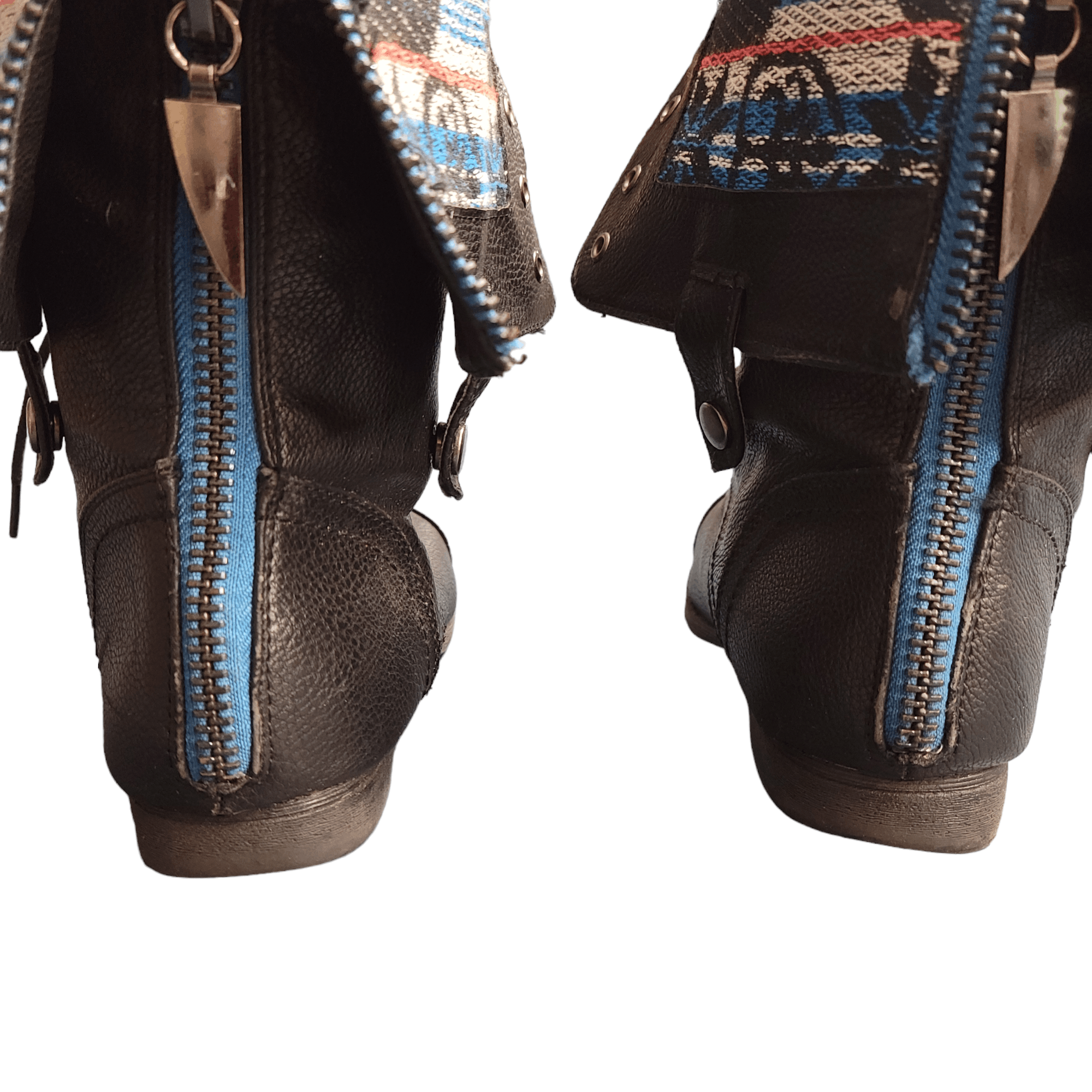 NBDN Nobrandedon Herstyle Black Southwestern Contrast Combat Boots Size US 7 / IT 37 - 6 Thumbnail