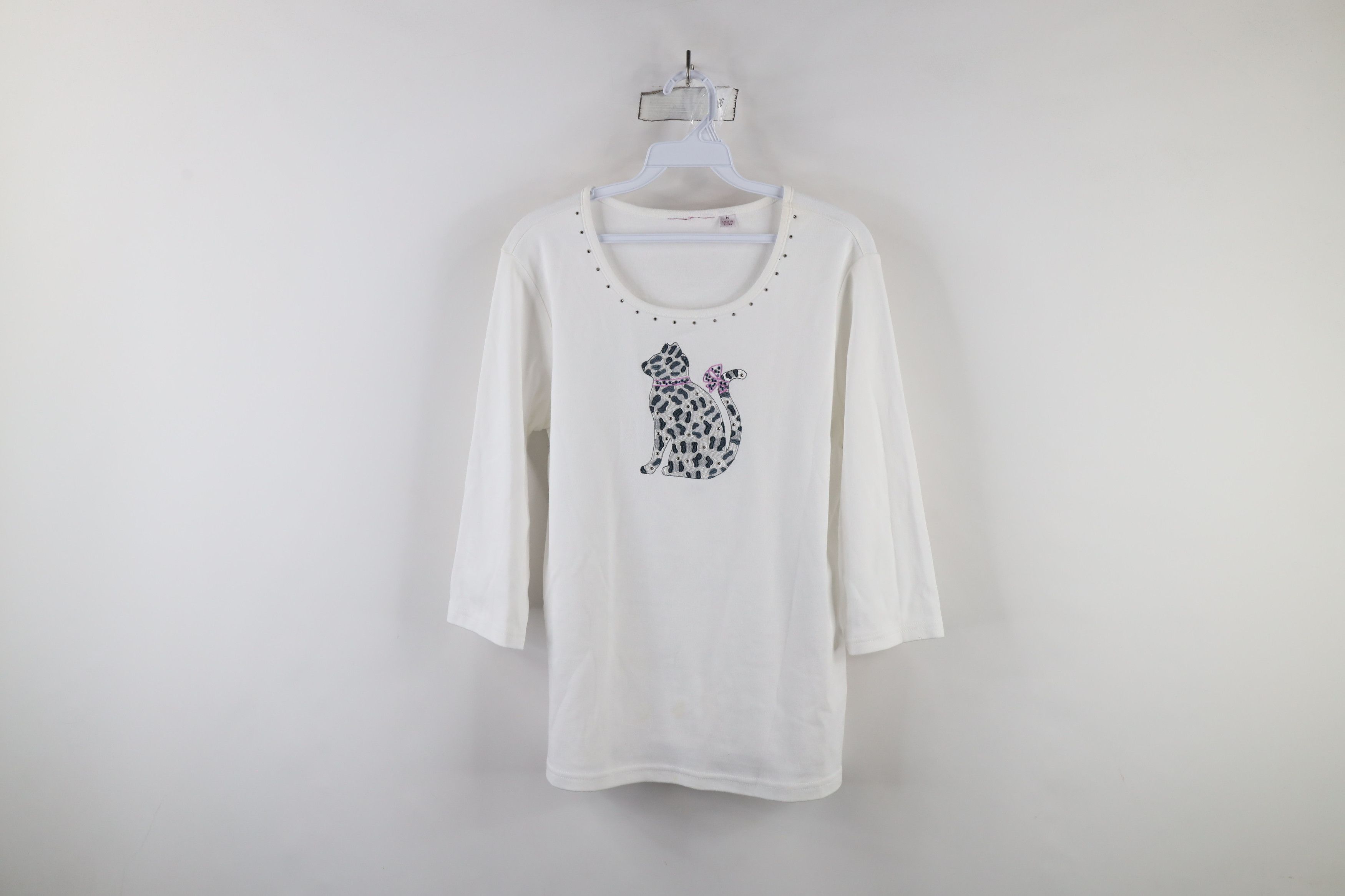 Vintage Vintage 90s Streetwear Cat Kitten 3/4 Sleeve T-Shirt White Size M / US 6-8 / IT 42-44 - 1 Thumbnail