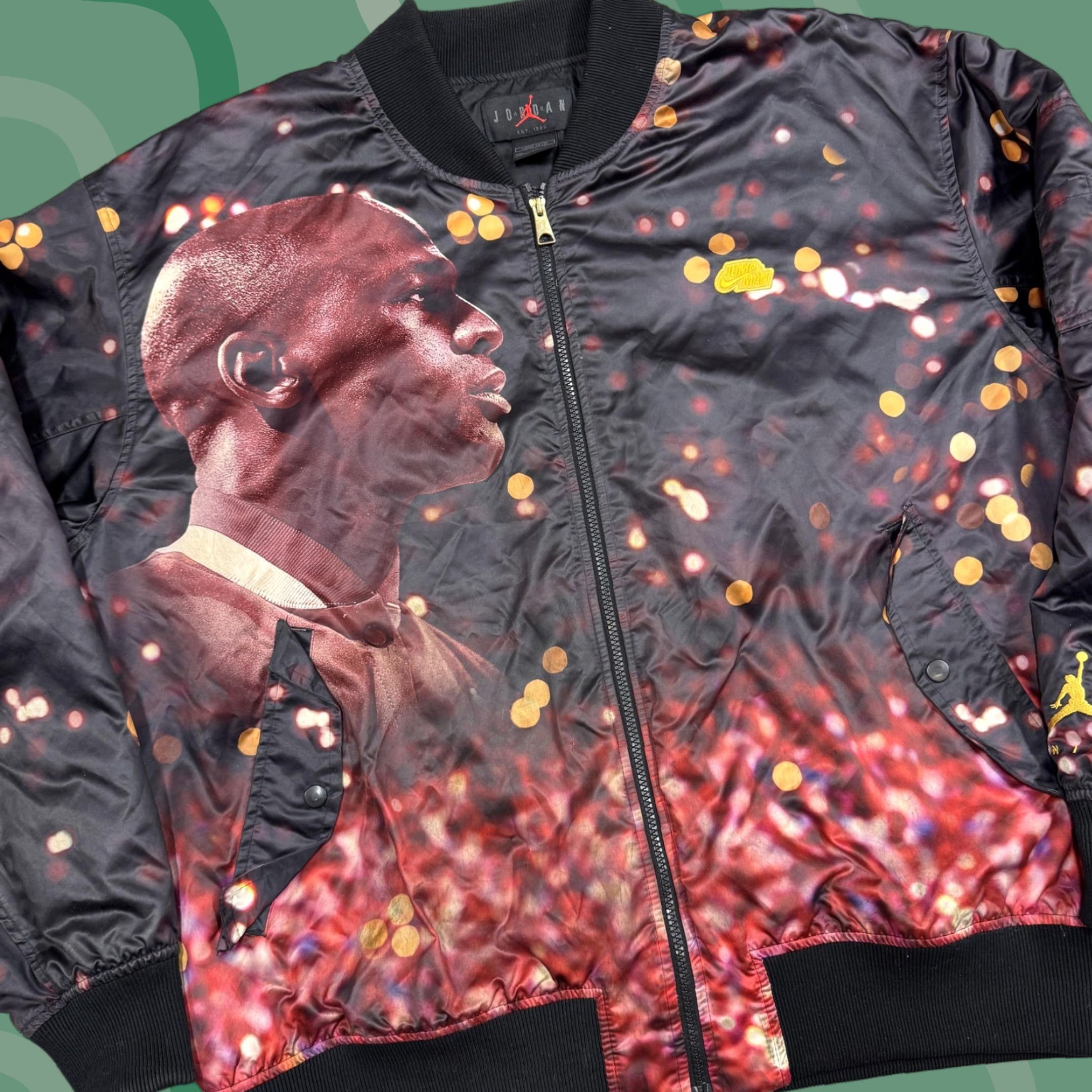Jordan Bomber Jacket Mens 2XL Black Loose Fit Full Zip Allover Photo Print