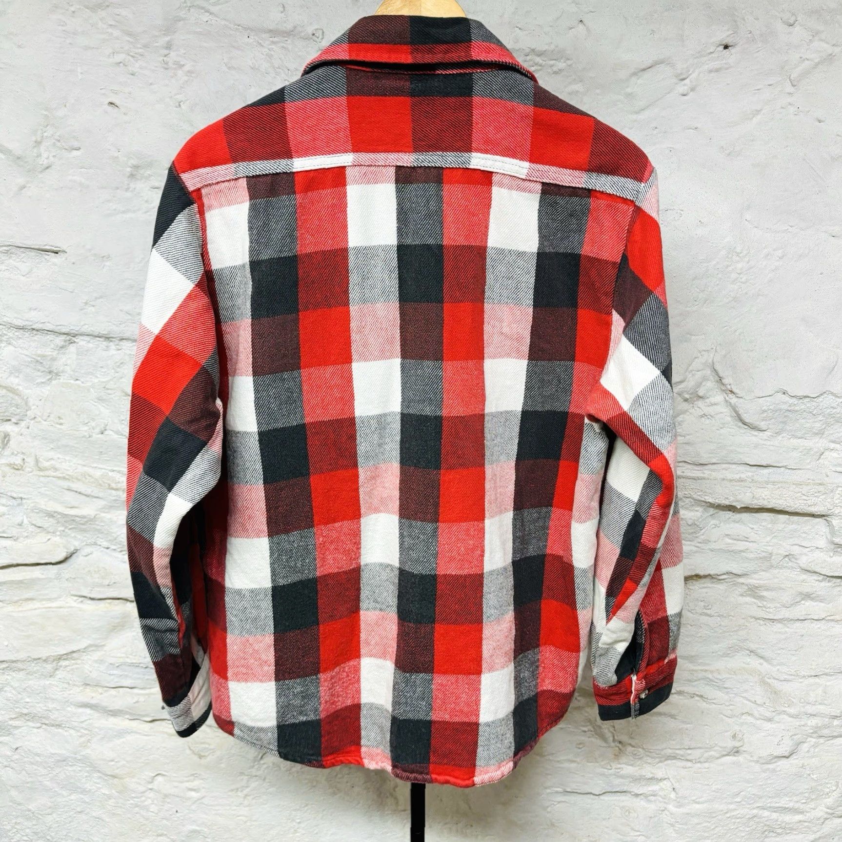 VINTAGE Five Brothers Shirt Mens M Red Buffalo Plaid Flannel Made USA Button-Up Pocketed Long Sleeve