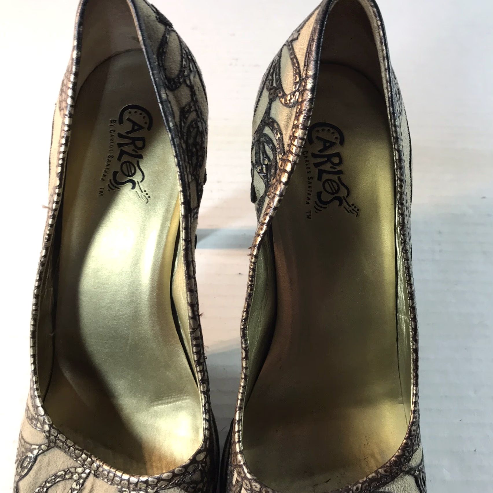 Carlos Santos Carlos Santana Heels Beige Suede/Brown Leather Open Toe Pump Womens Size 8.5M Ultra High 4in Bohemian Size US 9 / IT 39 - 3 Thumbnail