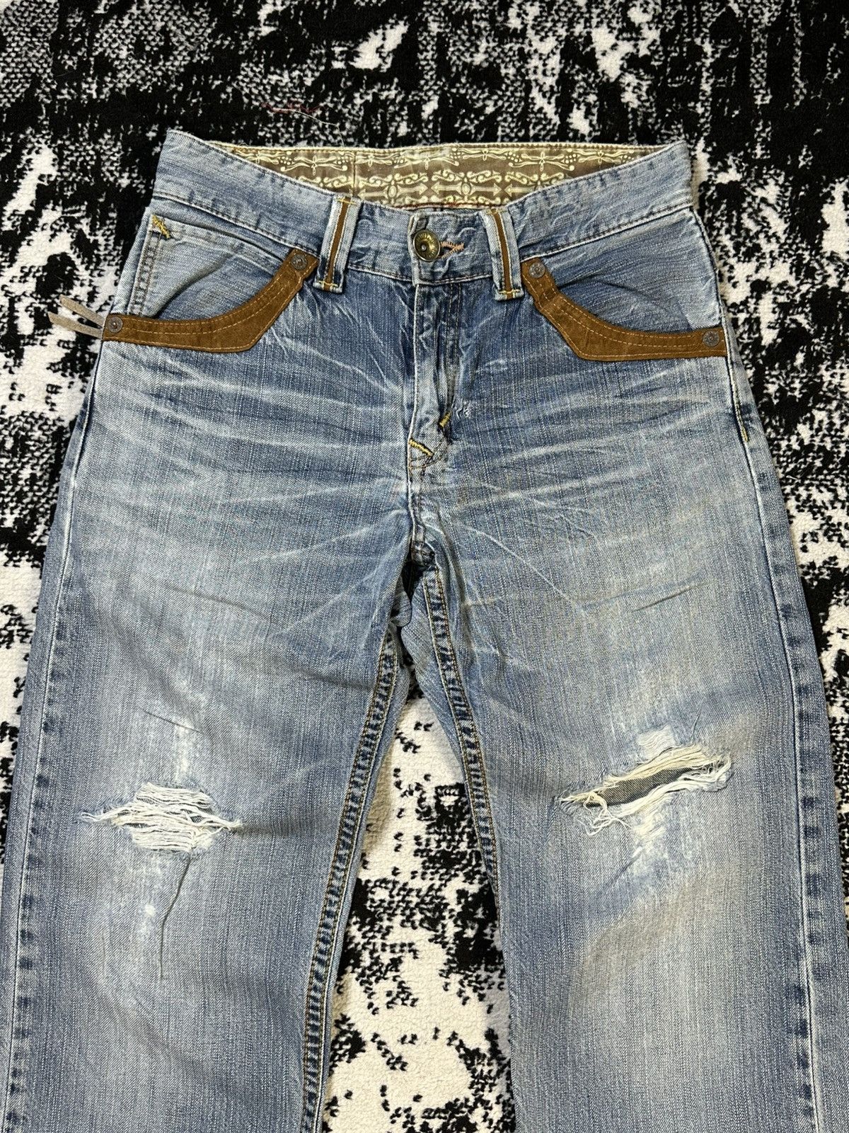 If Six Was Nine 2000s Vintage Edwin XV Distressed Rusty Jeans Sky Blue Size US 30 / EU 46 - 3 Thumbnail