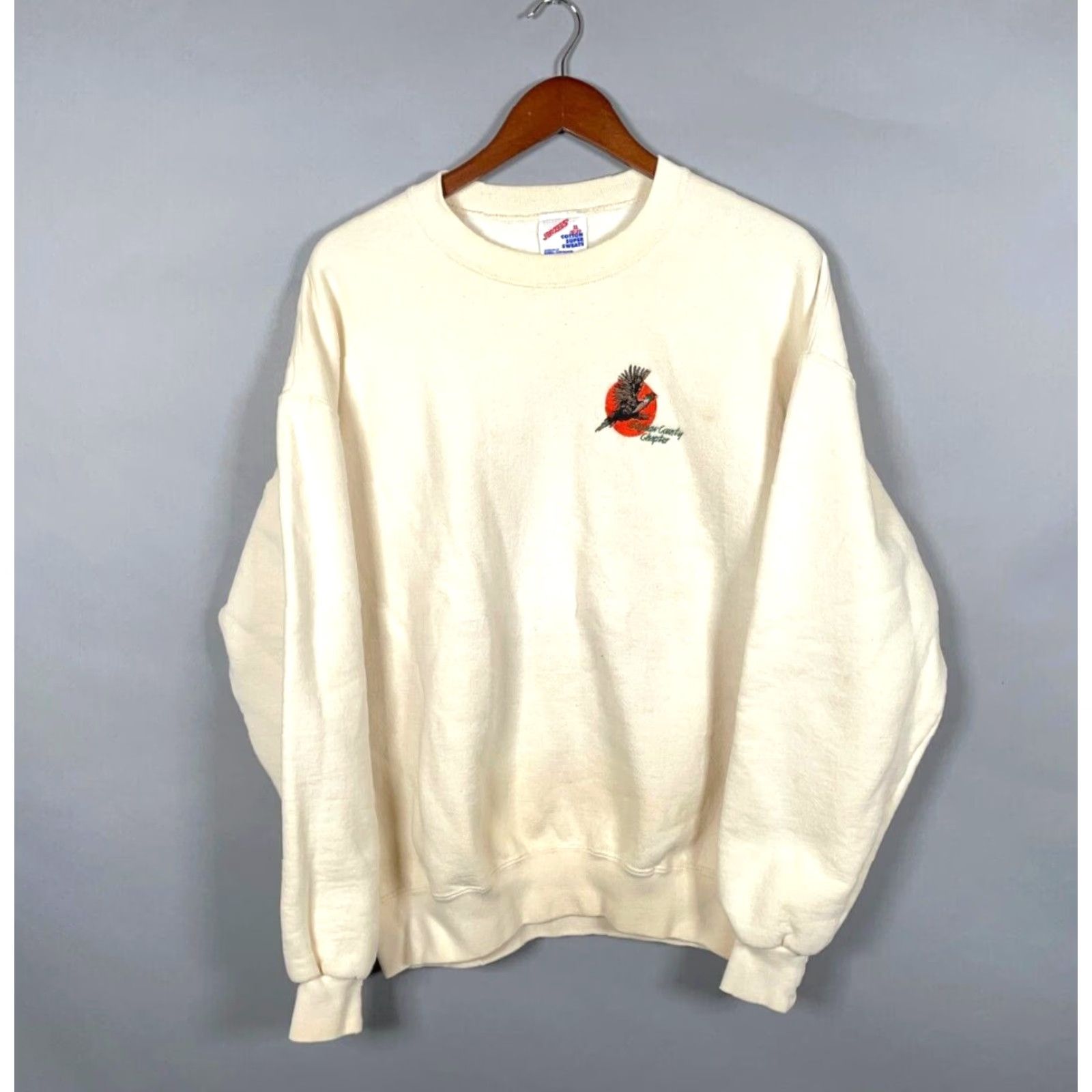 Jerzees VINTAGE Jerzees 90s Turkey Embroidered Sweatshirt Men XL Ivory Crew Neck Pullover Graphic Print Saginaw County Jacket Style Size US XL / EU 56 / 4 - 2 Thumbnail