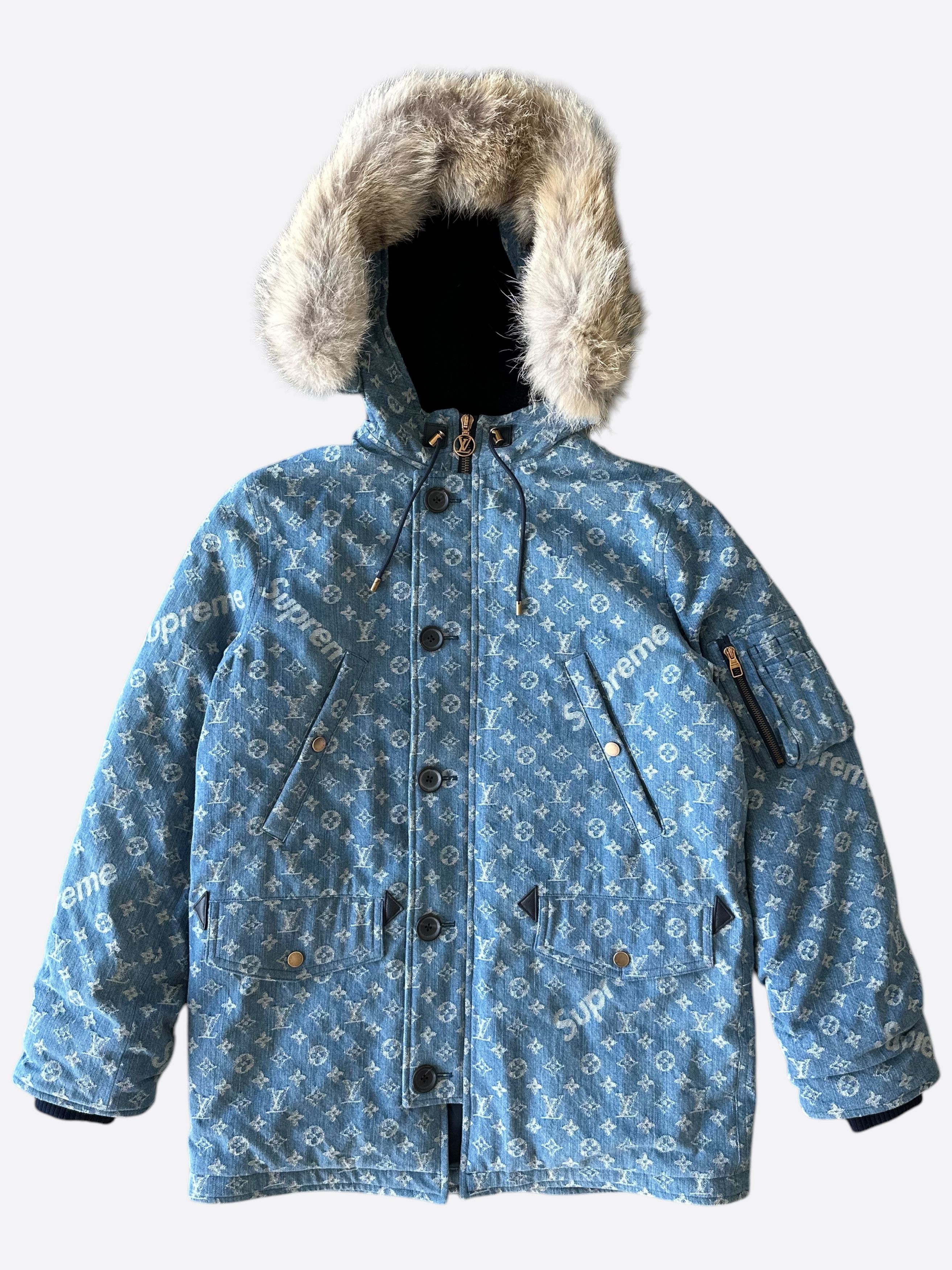 Supreme lv washed denim parka store