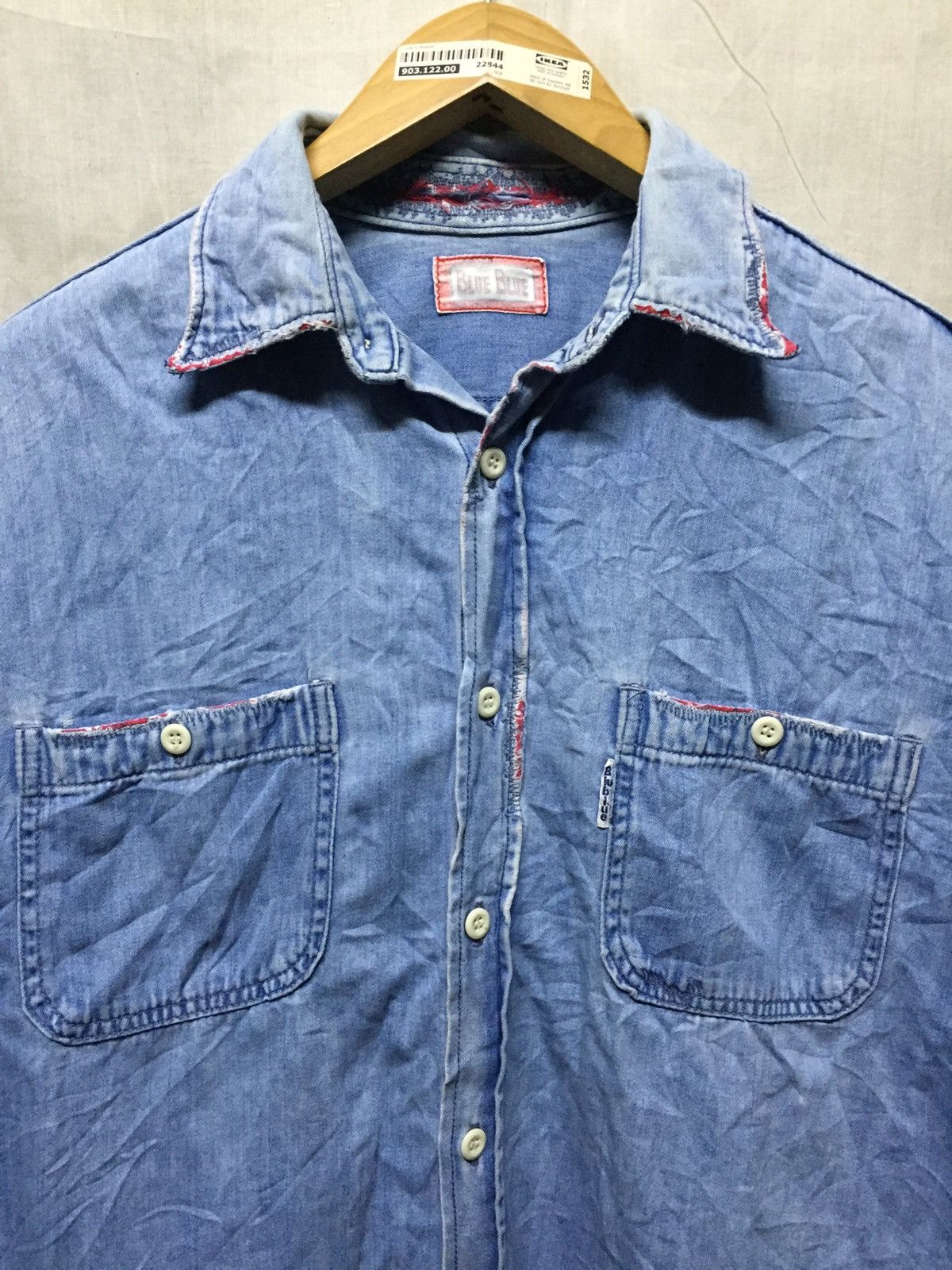Japanese Brand Vintage Blue Blue Distressed Sunfaded Chambray Size US L / EU 52-54 / 3 - 2 Thumbnail