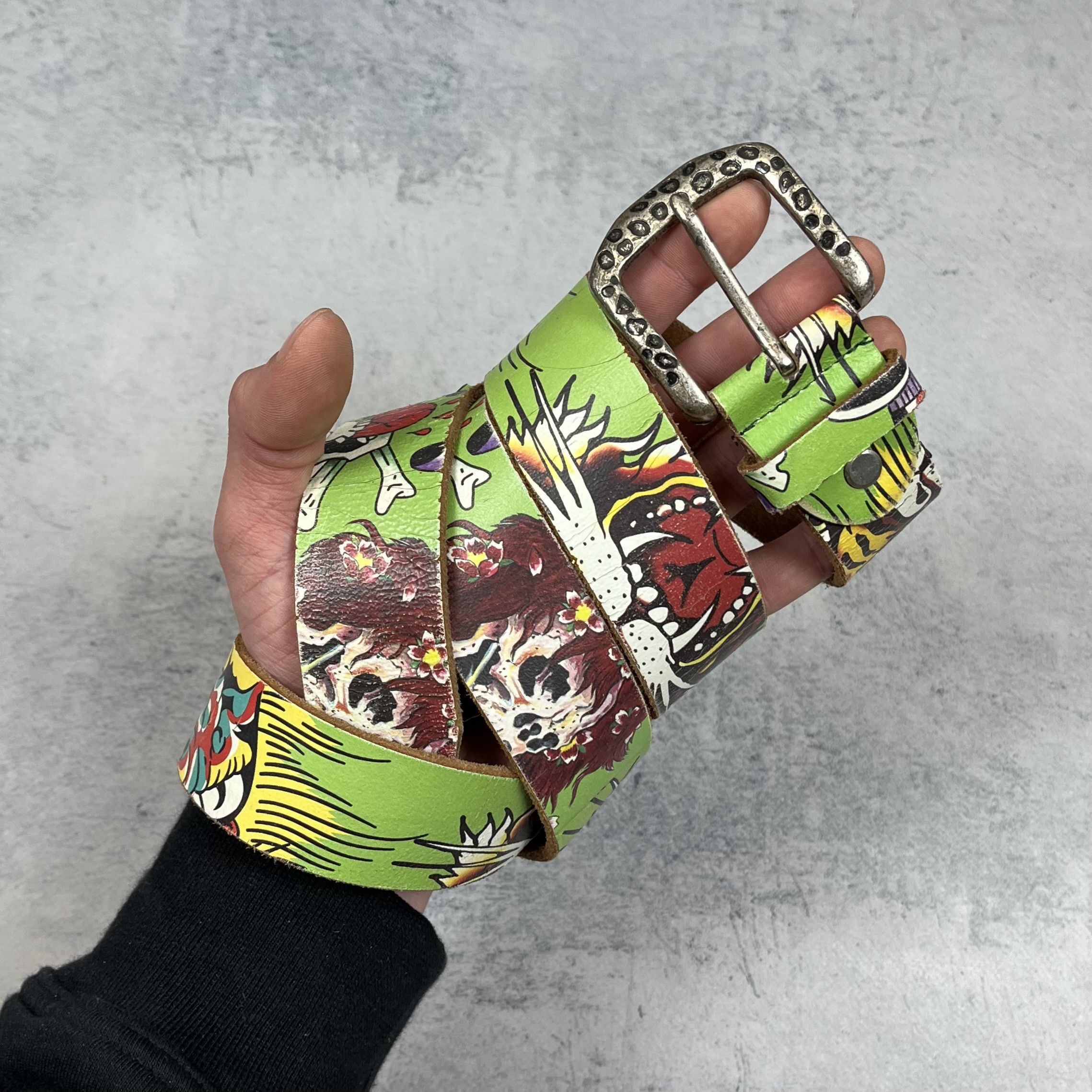 Ed Hardy Vintage Ed Hardy Y2K Skulls Tattoo Leather Belt 2000’s Size ONE SIZE - 1 Thumbnail