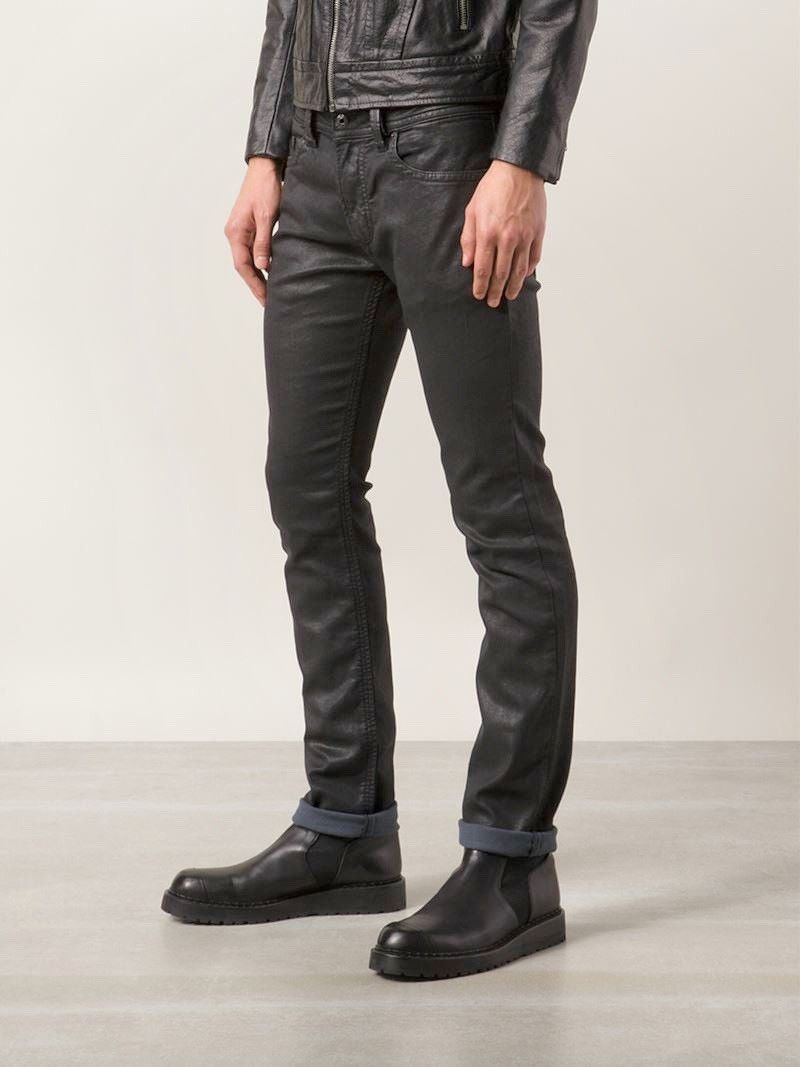 Diesel 💥Waxed Diesel Thavar Stretch Slim Black Denim Size US 34 / EU 50 - 2 Thumbnail