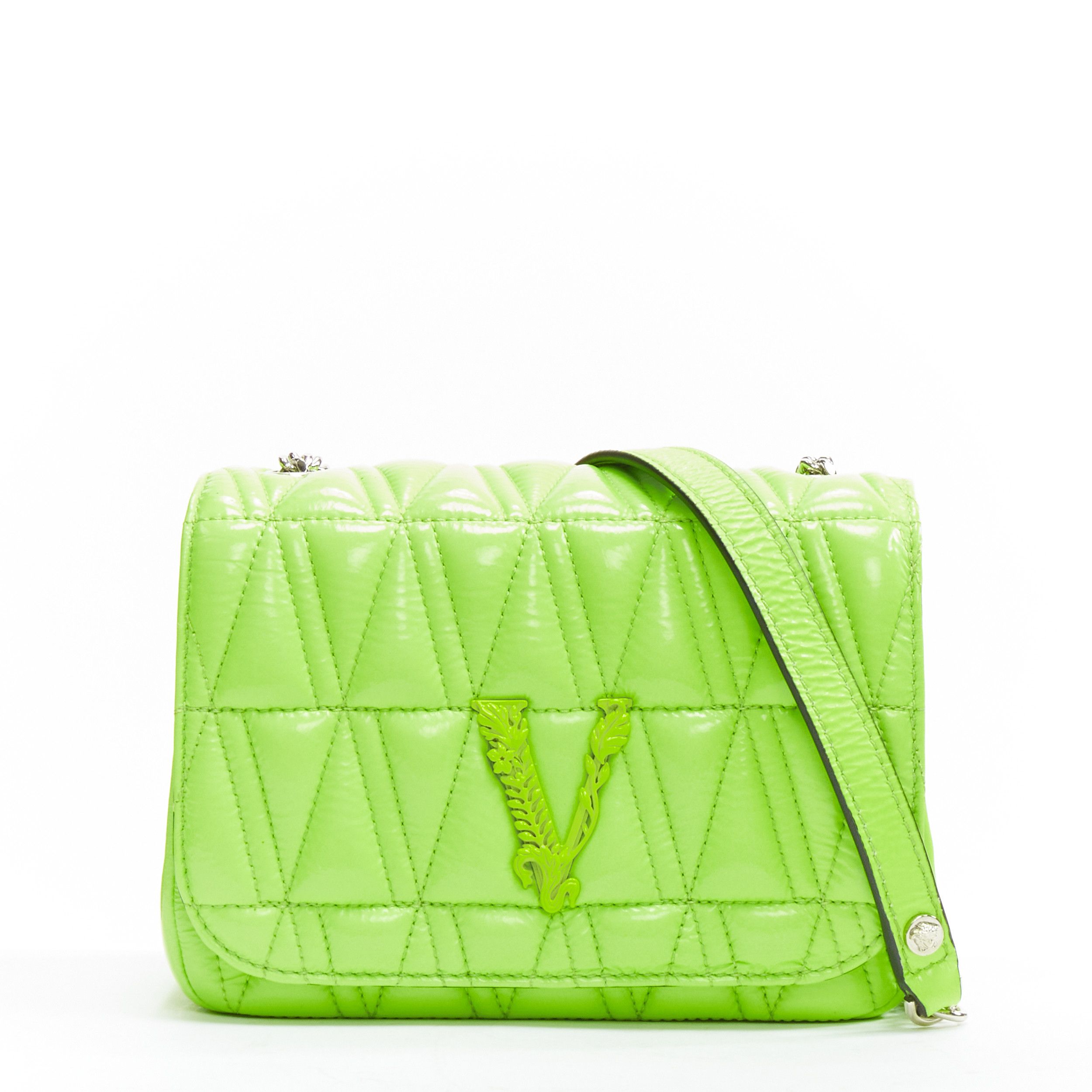 Versace new VERSACE Virtus bright green V quilted patent leather crossbody flap bag Size ONE SIZE - 1 Thumbnail