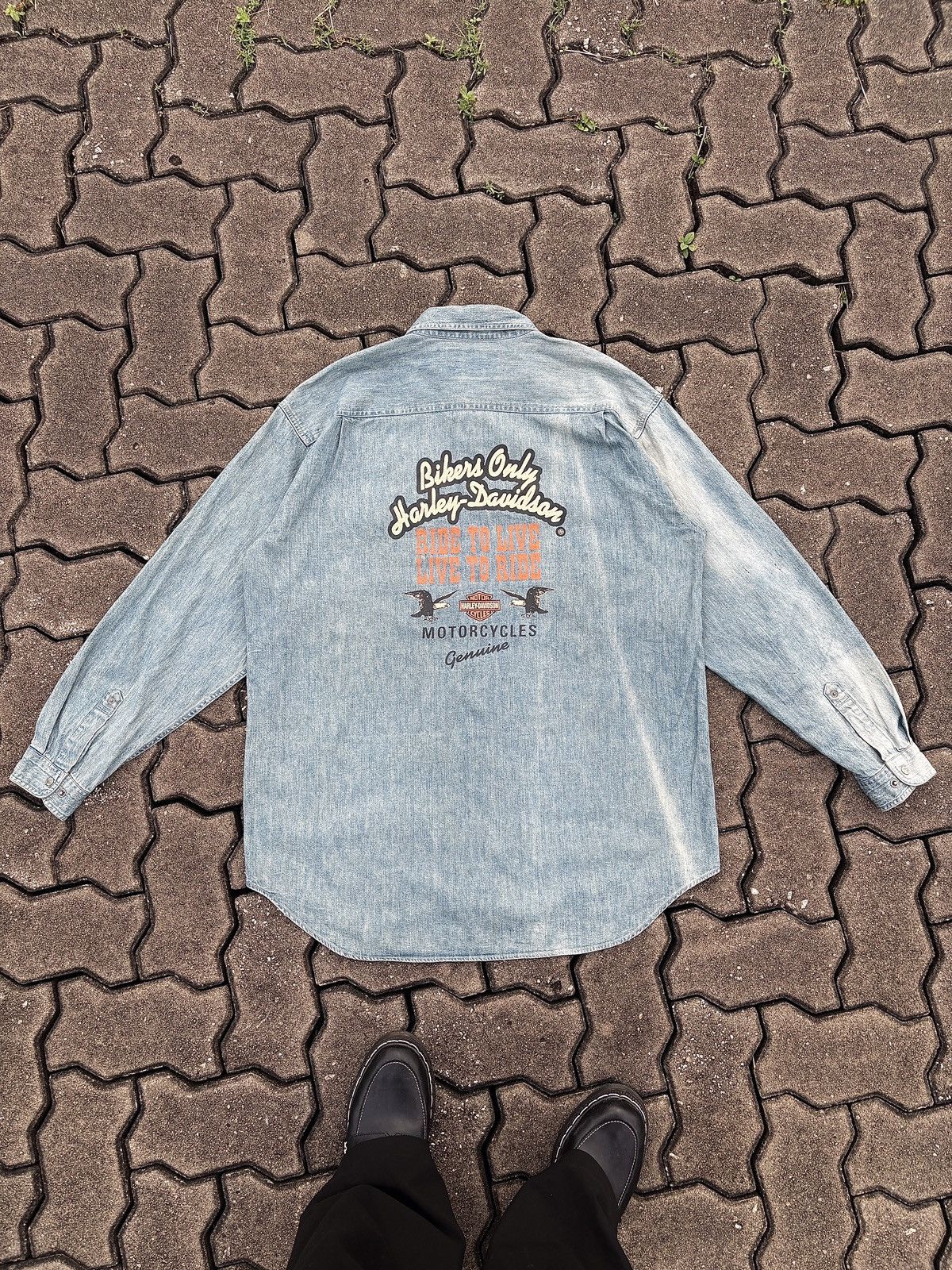 Harley Davidson Vintage Harley-Davidson Biker Denim Shirt Rider Size US XL / EU 56 / 4 - 1 Thumbnail