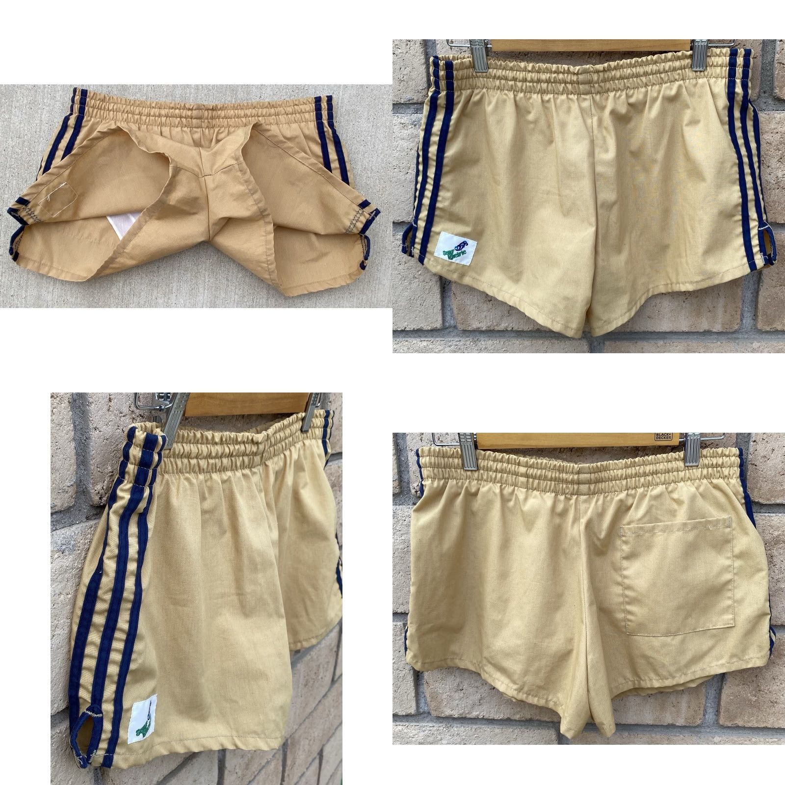 Swims VINTAGE Surf Pacific Mens Swim Short Striped Beige M Swimsuit Bottom Beach 90s Mens Boys Size US 31 - 8 Thumbnail