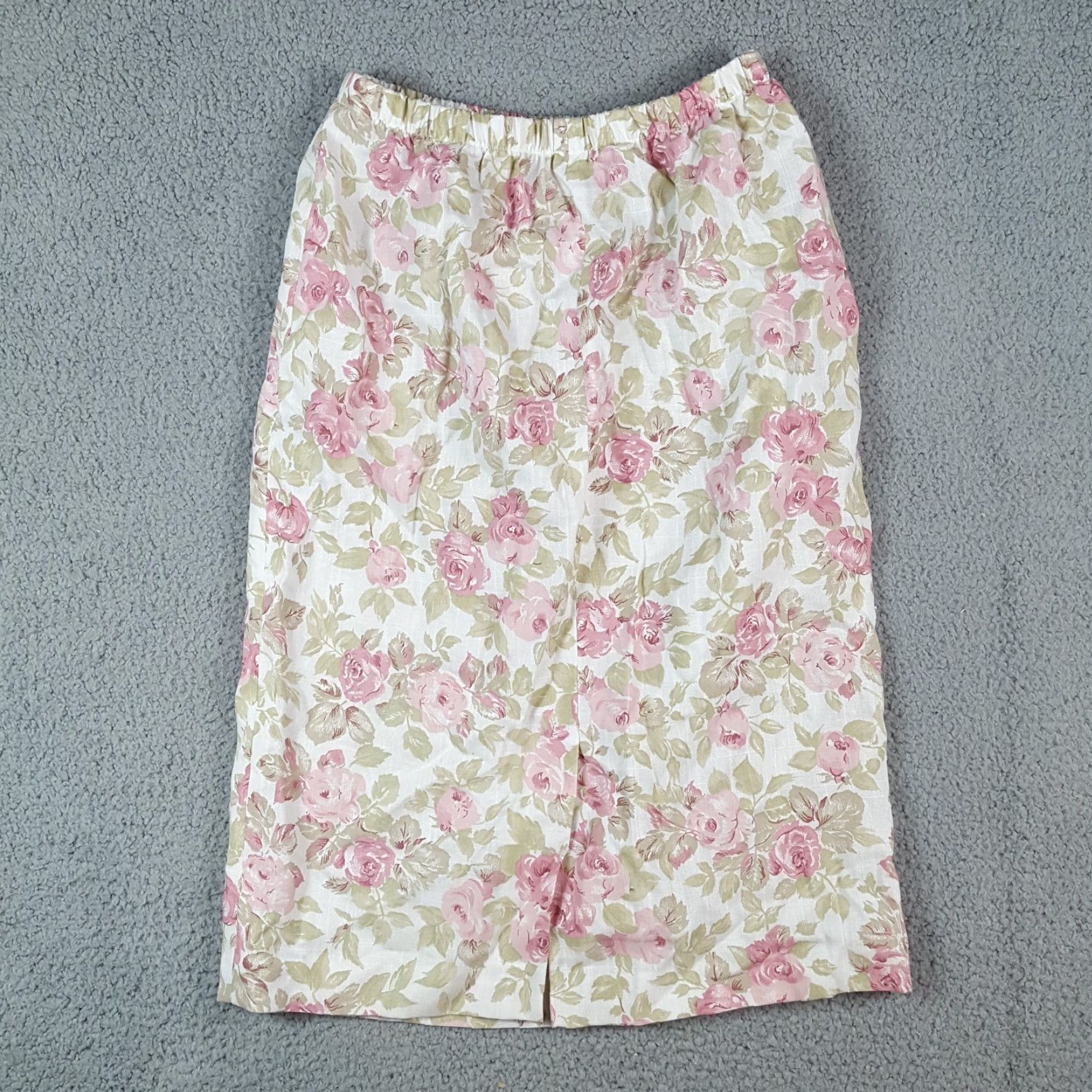 Vintage Vintage 80s Pink Flower Stretch Waist Pencil Straight Womens 8 Floral Skirt Size 30" / US 8 / IT 44 - 4 Thumbnail