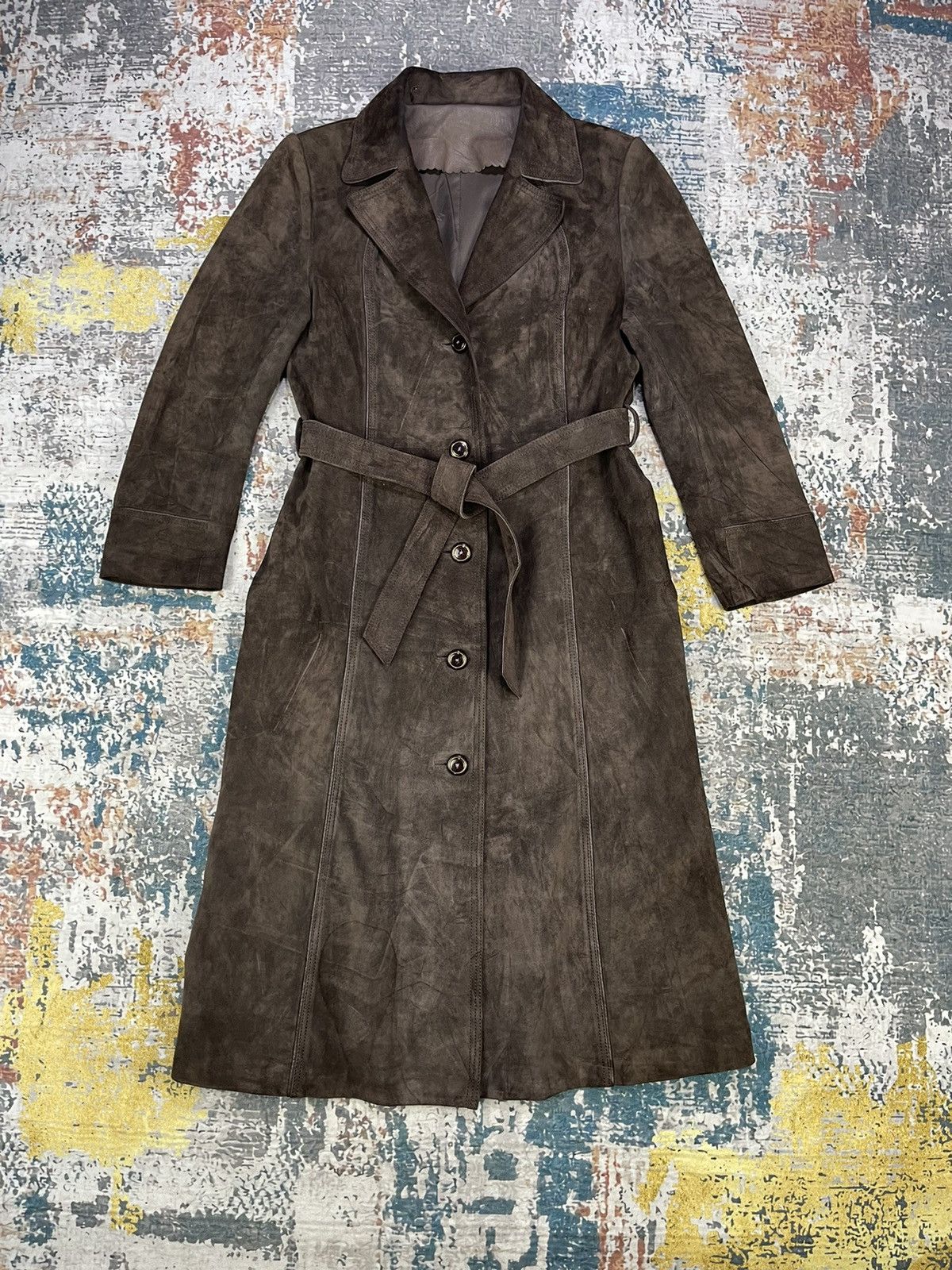 Genuine Leather Mylene Cowhide Suede Brown Trench Coat Size S / US 4 / IT 40 - 1 Thumbnail