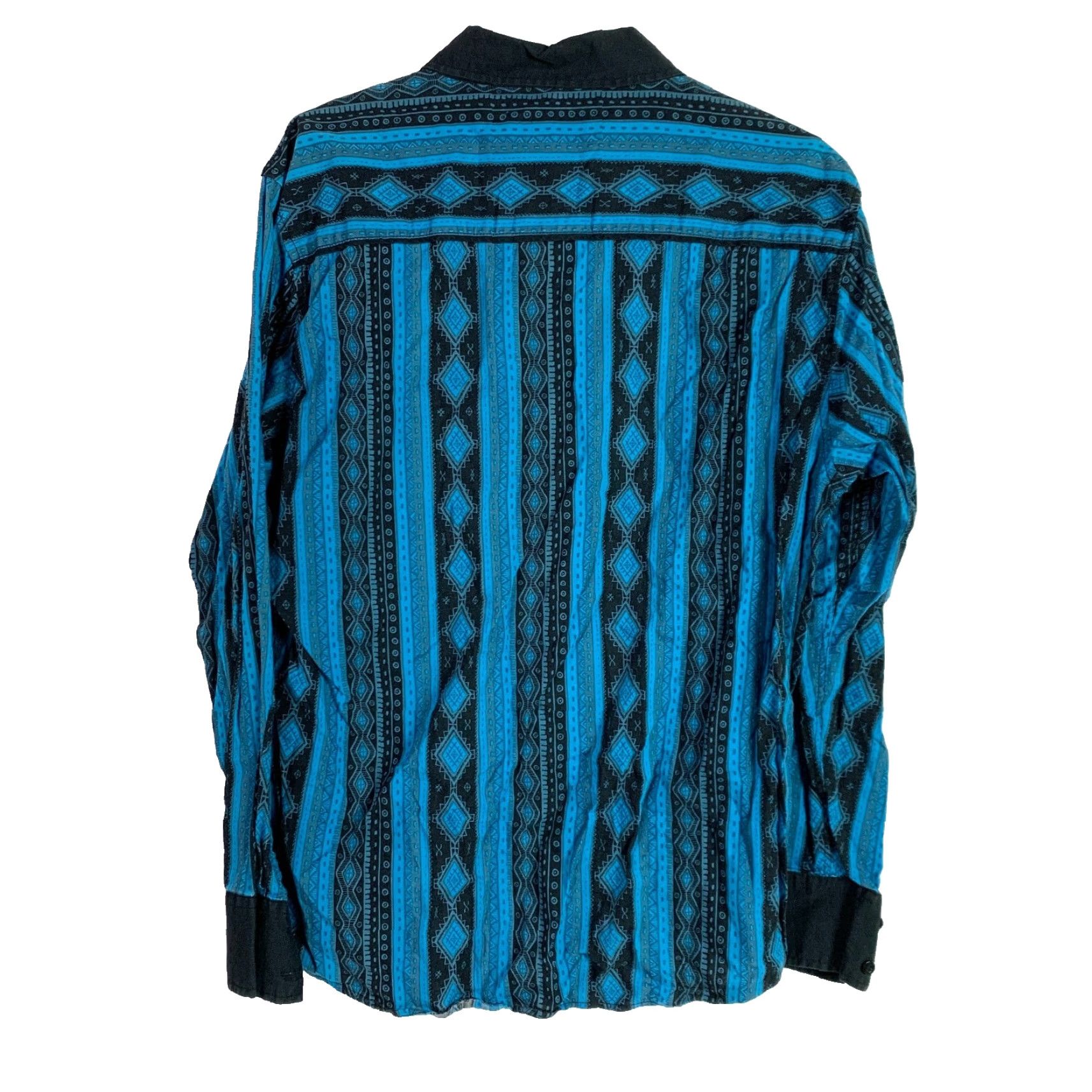 Vintage El General Y2K Western Cowboy Rodeo Button-Front Shirt 2XL Blue Black Long Sleeve Geometric Embroidered Mens Size US XXL / EU 58 / 5 - 8 Thumbnail