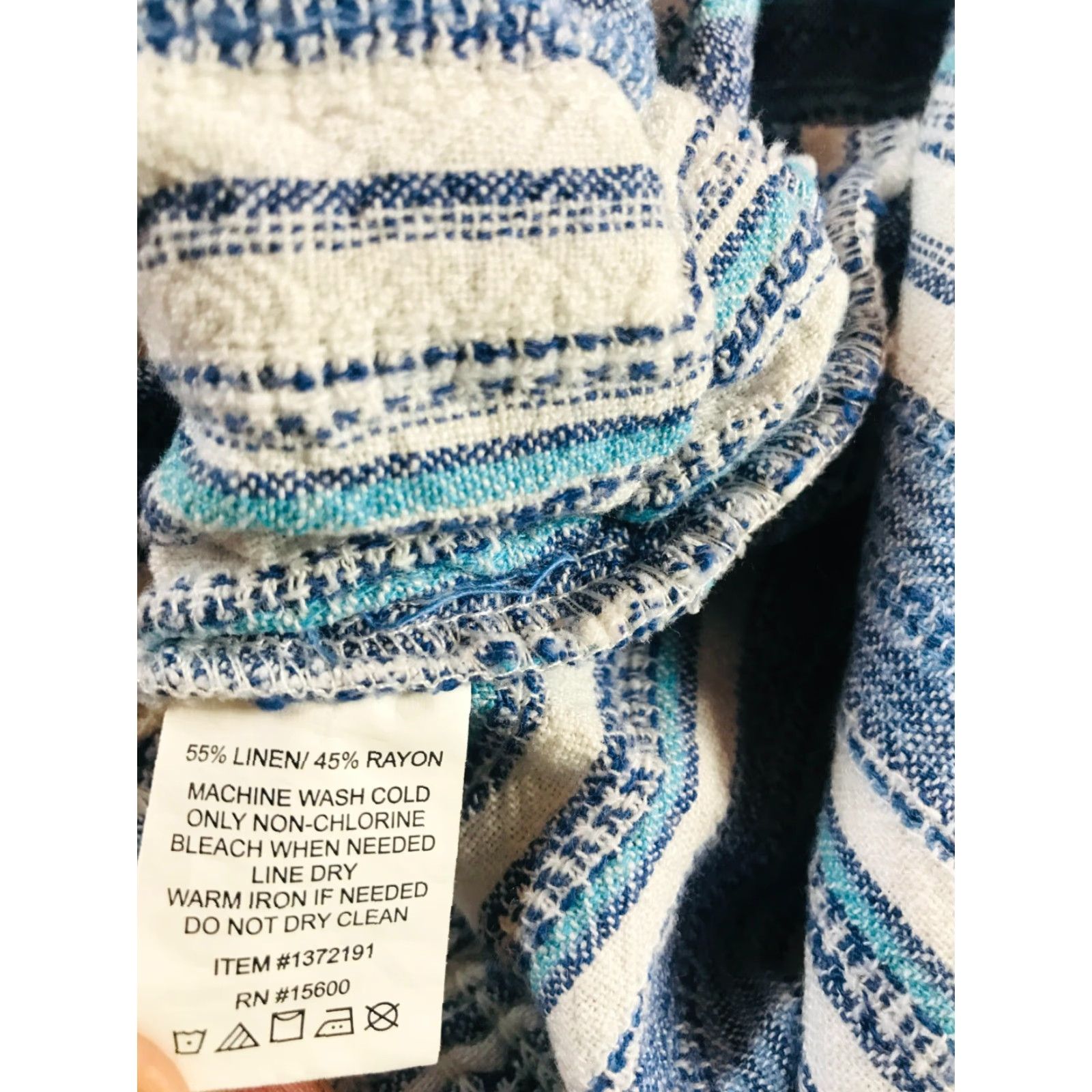 Vintage Briggs Shorts Women's Large Blue White Linen Blend Drawstring Flat Front Paperbag - Regular Fit - White/Blue Size ONE SIZE - 7 Thumbnail
