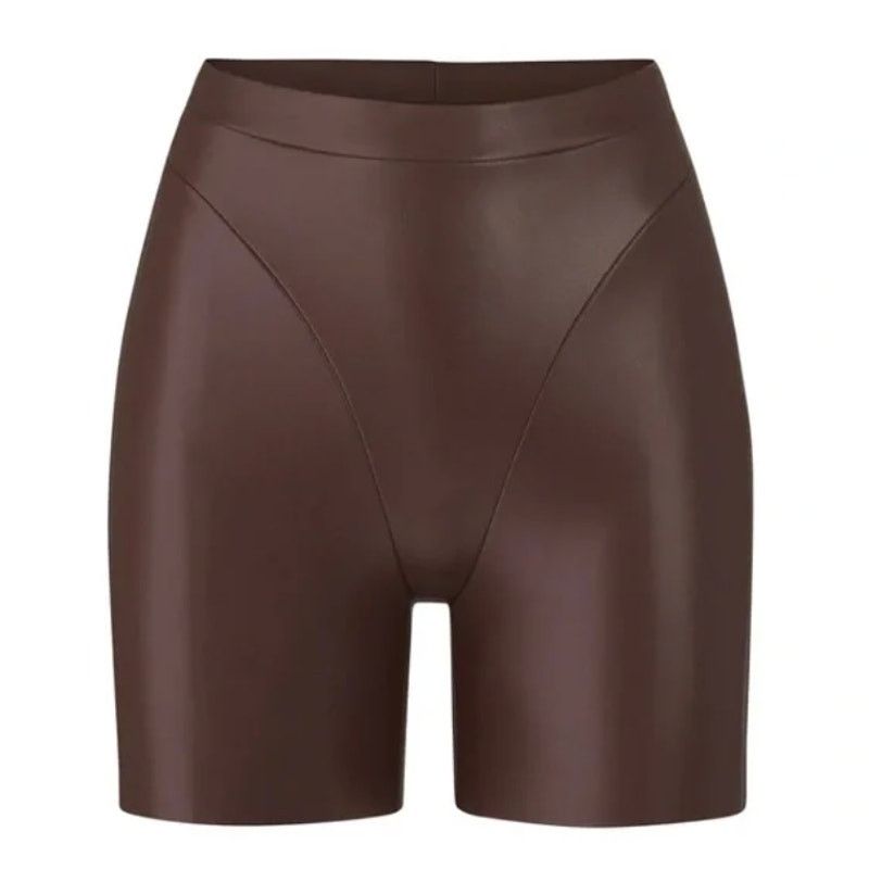 SKIMS Skims Faux Leather Biker Shorts in Cocoa Brown, Size S Size 26" / US 2 / IT 38 - 1 Thumbnail