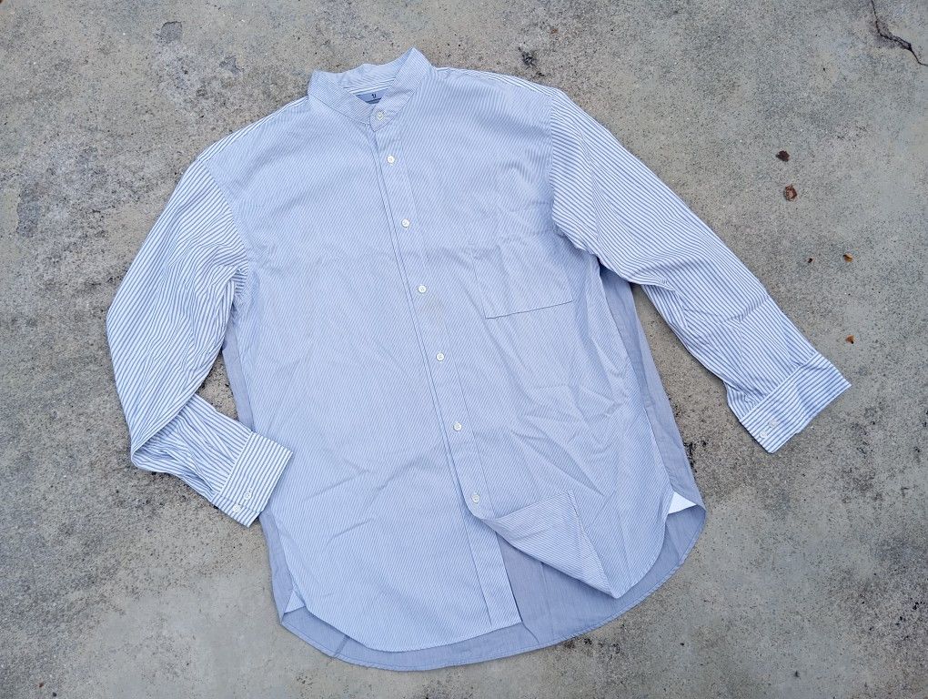 Jil Sander × Uniqlo Jill Sander Striped Mandarin Collar Shirt 😎👔 Size US L / EU 52-54 / 3 - 1 Thumbnail