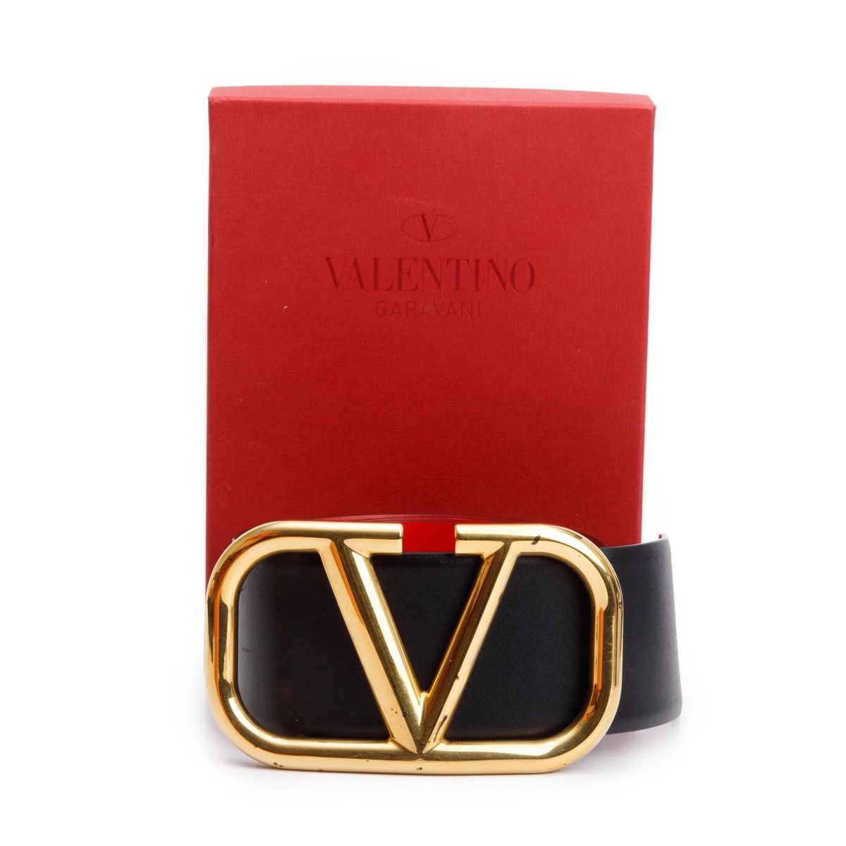 Valentino Valentino Black/Red Calfskin Leather Wide Belt, Size 36 - 2 Thumbnail